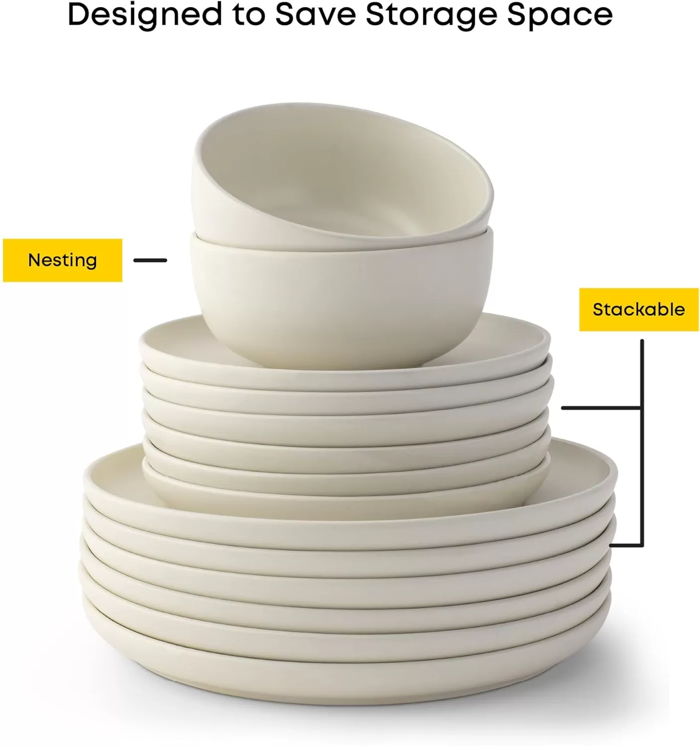 imageJoyJolt Mesa Stoneware Dinner Plates Set of 6 105 Dish Set Dishwasher and Microwave Safe Plate Set Modern Rustic Dinnerware Kitchen Serving Dishes  Matte White LinenLinen