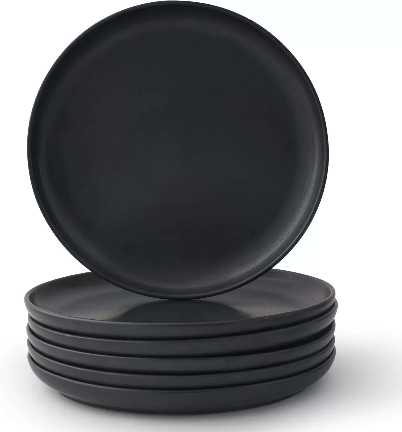 imageJoyJolt Mesa Stoneware Dinner Plates Set of 6 105 Dish Set Dishwasher and Microwave Safe Plate Set Modern Rustic Dinnerware Kitchen Serving Dishes  Matte White LinenBlack