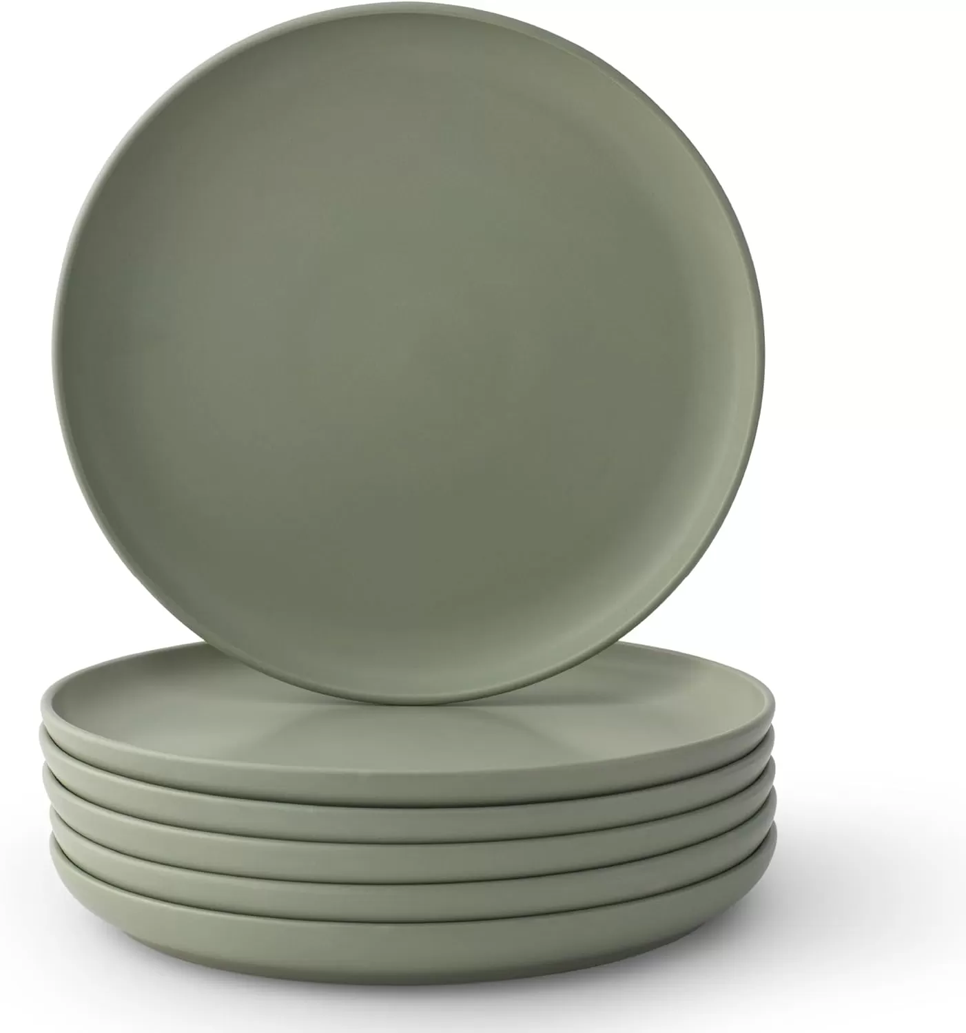 imageJoyJolt Mesa Stoneware Dinner Plates Set of 6 105 Dish Set Dishwasher and Microwave Safe Plate Set Modern Rustic Dinnerware Kitchen Serving Dishes  Matte White LinenGreen