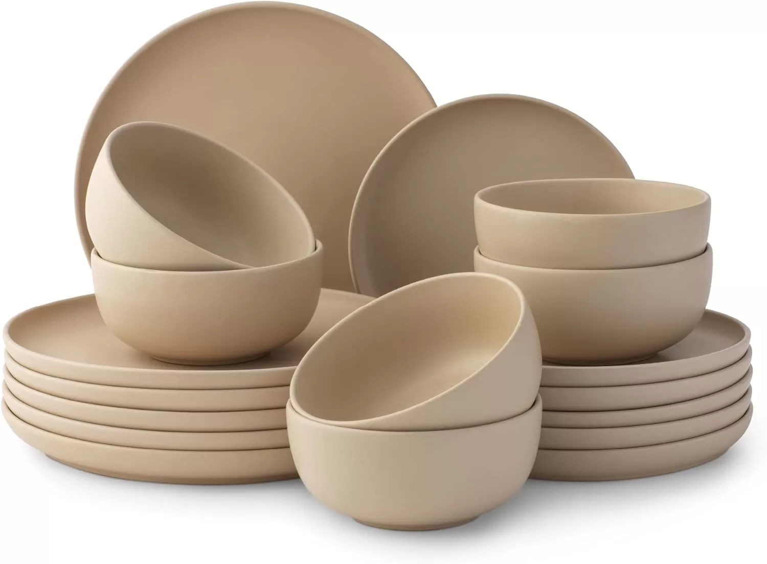 imageJoyJolt Mesa Stoneware Dinnerware Set 18Piece Plates and Bowls Sets Includes Dinner Plates Salad Plates and Cereal and Soup Bowls Modern Farmhouse Matte Black Dish Set for 6Beige