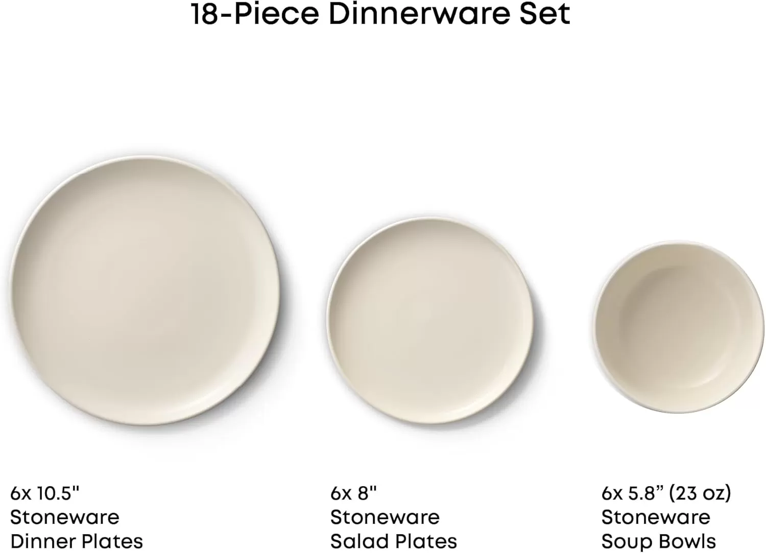 imageJoyJolt Mesa Stoneware Dinnerware Set 18Piece Plates and Bowls Sets Includes Dinner Plates Salad Plates and Cereal and Soup Bowls Modern Farmhouse Matte Black Dish Set for 6Linen