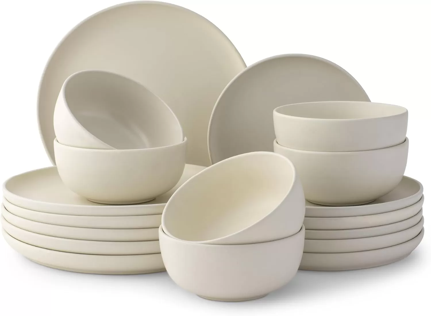 imageJoyJolt Mesa Stoneware Dinnerware Set 18Piece Plates and Bowls Sets Includes Dinner Plates Salad Plates and Cereal and Soup Bowls Modern Farmhouse Matte Black Dish Set for 6Linen