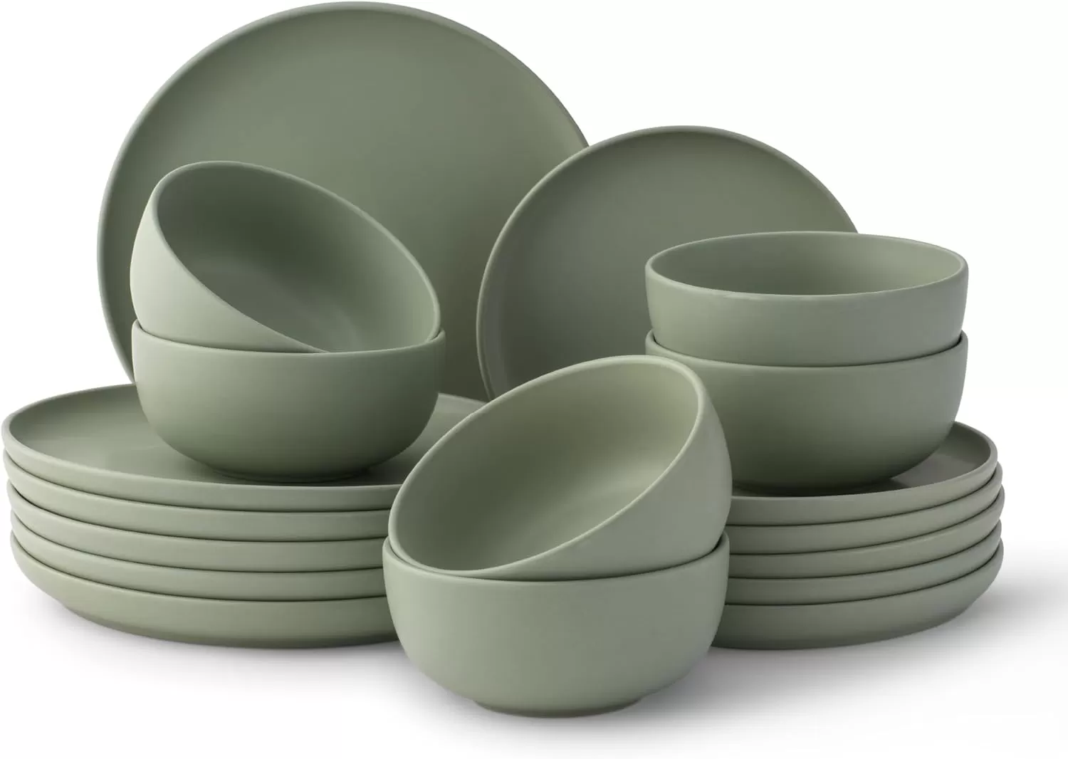 imageJoyJolt Mesa Stoneware Dinnerware Set 18Piece Plates and Bowls Sets Includes Dinner Plates Salad Plates and Cereal and Soup Bowls Modern Farmhouse Matte Black Dish Set for 6Green