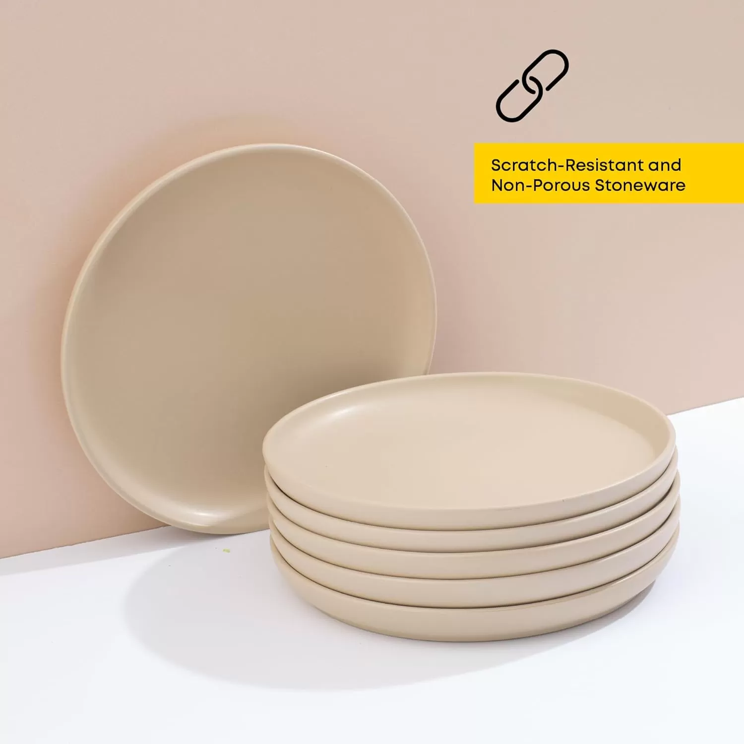 imageJoyJolt Mesa Stoneware Salad Plates 8quot Round Lunch Plates Dishwasher and Microwave Safe Plate Set of 6 Modern Rustic Dinnerware Appetizer Dessert Dinner Sides Kitchen Dishes  Matte White LinenBeige