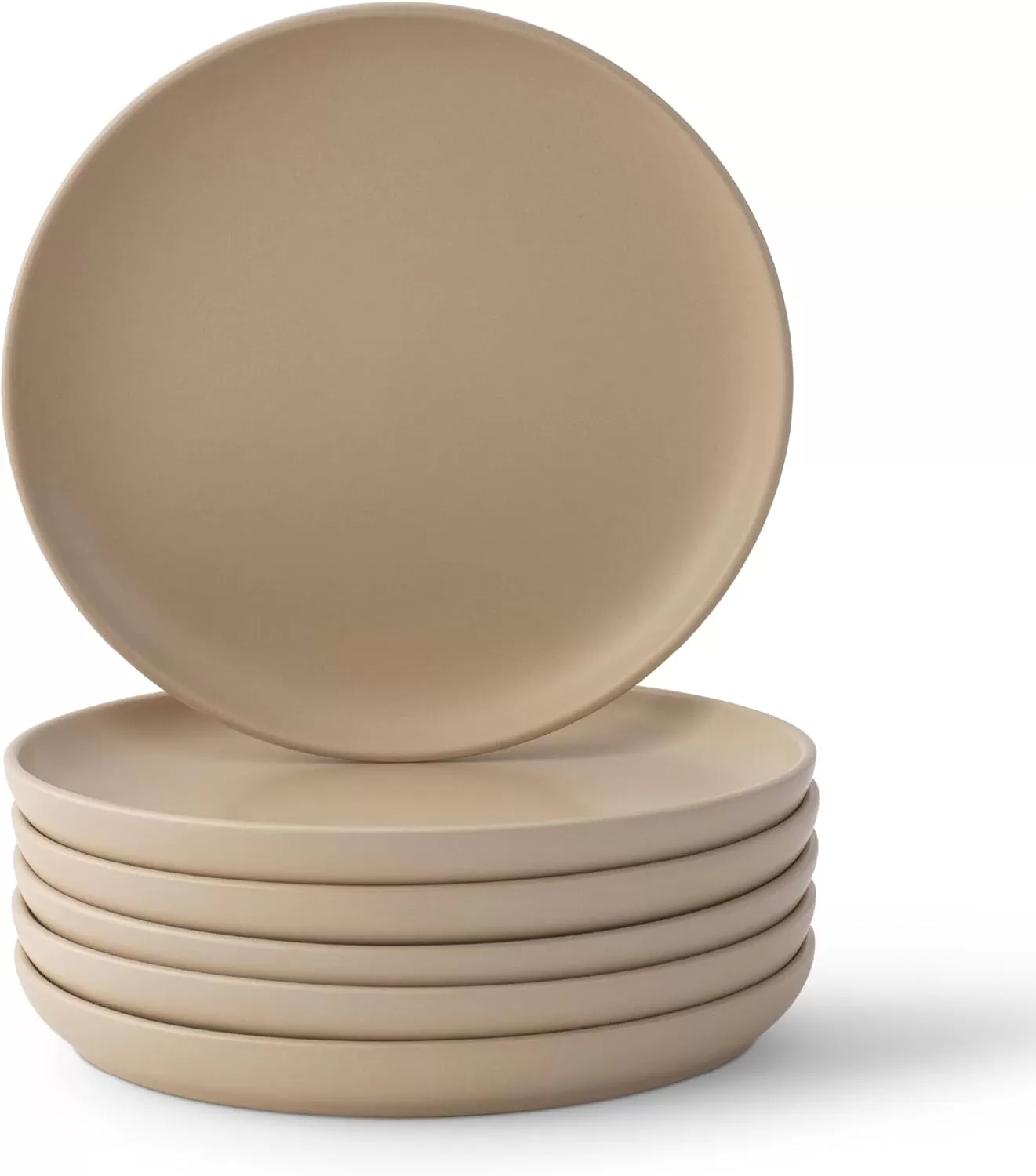 imageJoyJolt Mesa Stoneware Salad Plates 8quot Round Lunch Plates Dishwasher and Microwave Safe Plate Set of 6 Modern Rustic Dinnerware Appetizer Dessert Dinner Sides Kitchen Dishes  Matte White LinenBeige