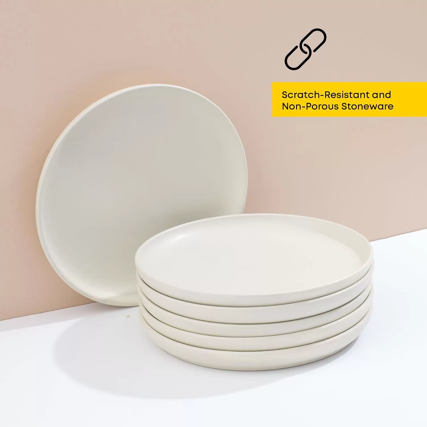 imageJoyJolt Mesa Stoneware Salad Plates 8quot Round Lunch Plates Dishwasher and Microwave Safe Plate Set of 6 Modern Rustic Dinnerware Appetizer Dessert Dinner Sides Kitchen Dishes  Matte White LinenLinen