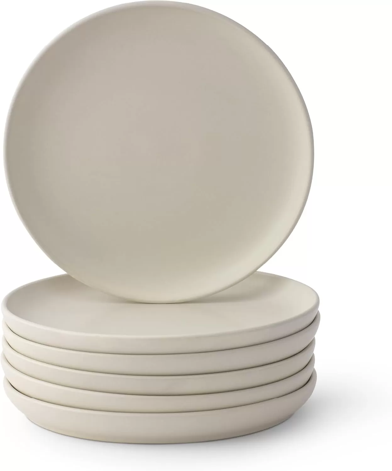 imageJoyJolt Mesa Stoneware Salad Plates 8quot Round Lunch Plates Dishwasher and Microwave Safe Plate Set of 6 Modern Rustic Dinnerware Appetizer Dessert Dinner Sides Kitchen Dishes  Matte White LinenLinen