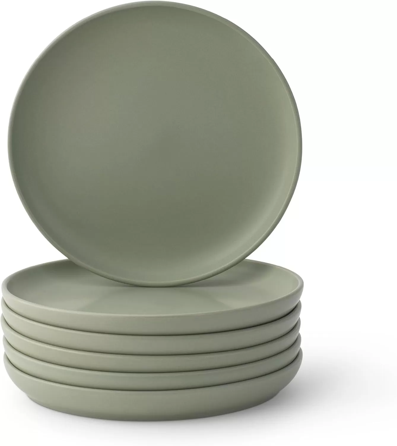 imageJoyJolt Mesa Stoneware Salad Plates 8quot Round Lunch Plates Dishwasher and Microwave Safe Plate Set of 6 Modern Rustic Dinnerware Appetizer Dessert Dinner Sides Kitchen Dishes  Matte White LinenGreen