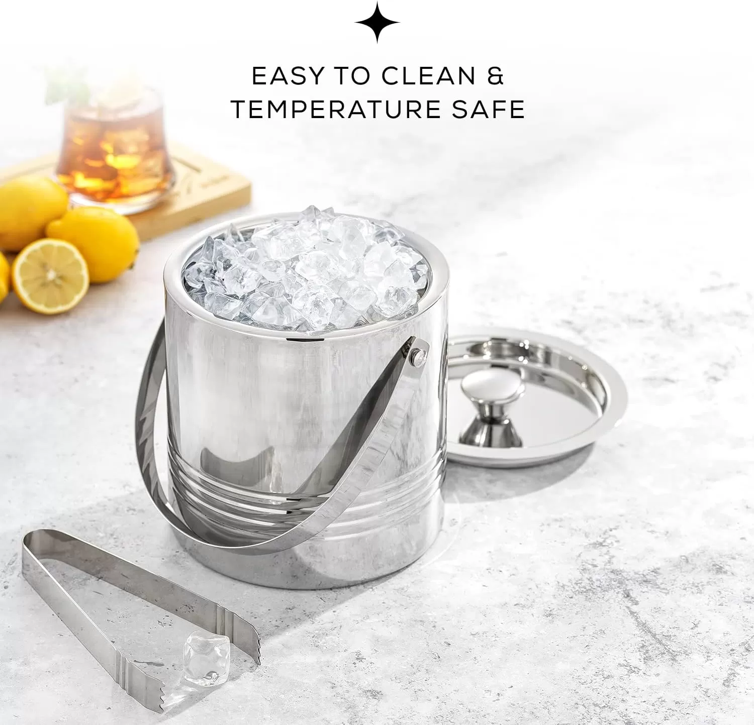 imageJoyJolt Metal Double Wall Ice Bucket with Lid Ice Tongs and Strainer 3L Insulated Ice Bucket for Cocktail Bar Wine Home Bar Accessories Parties Champagne Bucket Stainless Steel Ice Buckets