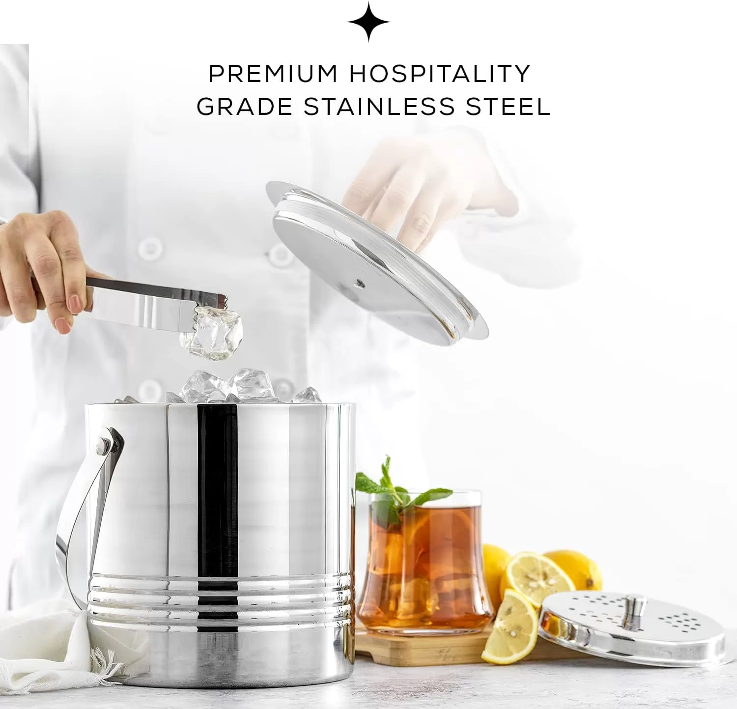 imageJoyJolt Metal Double Wall Ice Bucket with Lid Ice Tongs and Strainer 3L Insulated Ice Bucket for Cocktail Bar Wine Home Bar Accessories Parties Champagne Bucket Stainless Steel Ice Buckets
