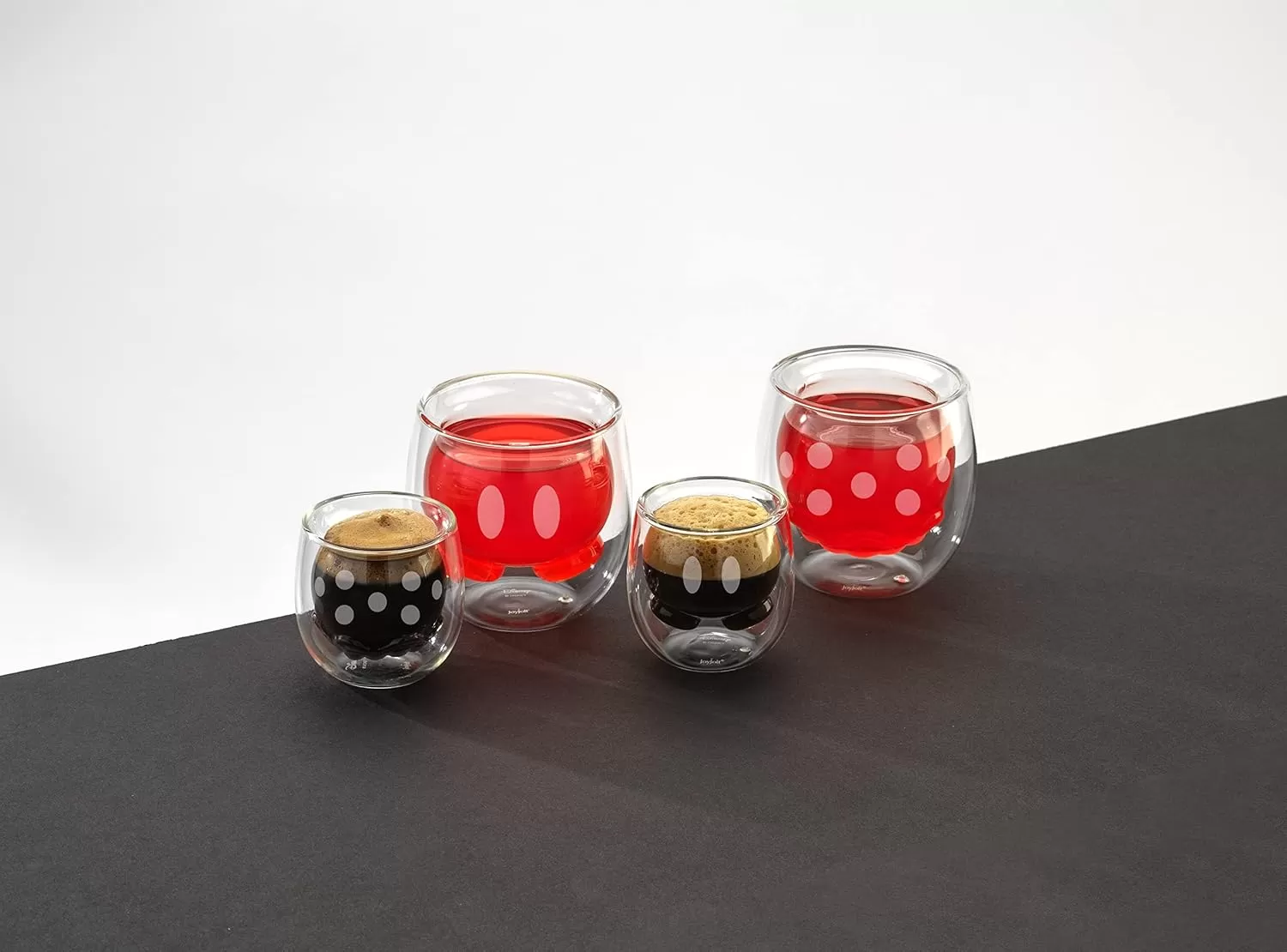 imageJoyJolt Mickey Pants and Minnie Skirt 3D 74oz Double Wall Glass Coffee Cups 2pc Disney Coffee Mug Espresso Cups and Tea Cups Collection of Double Wall Glasses and Disney Gifts2 Oz