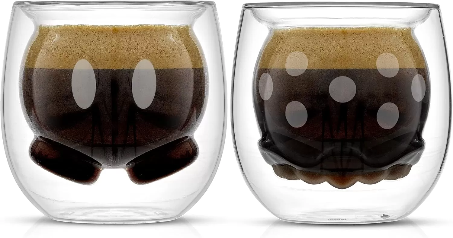 imageJoyJolt Mickey Pants and Minnie Skirt 3D 74oz Double Wall Glass Coffee Cups 2pc Disney Coffee Mug Espresso Cups and Tea Cups Collection of Double Wall Glasses and Disney Gifts2 Oz