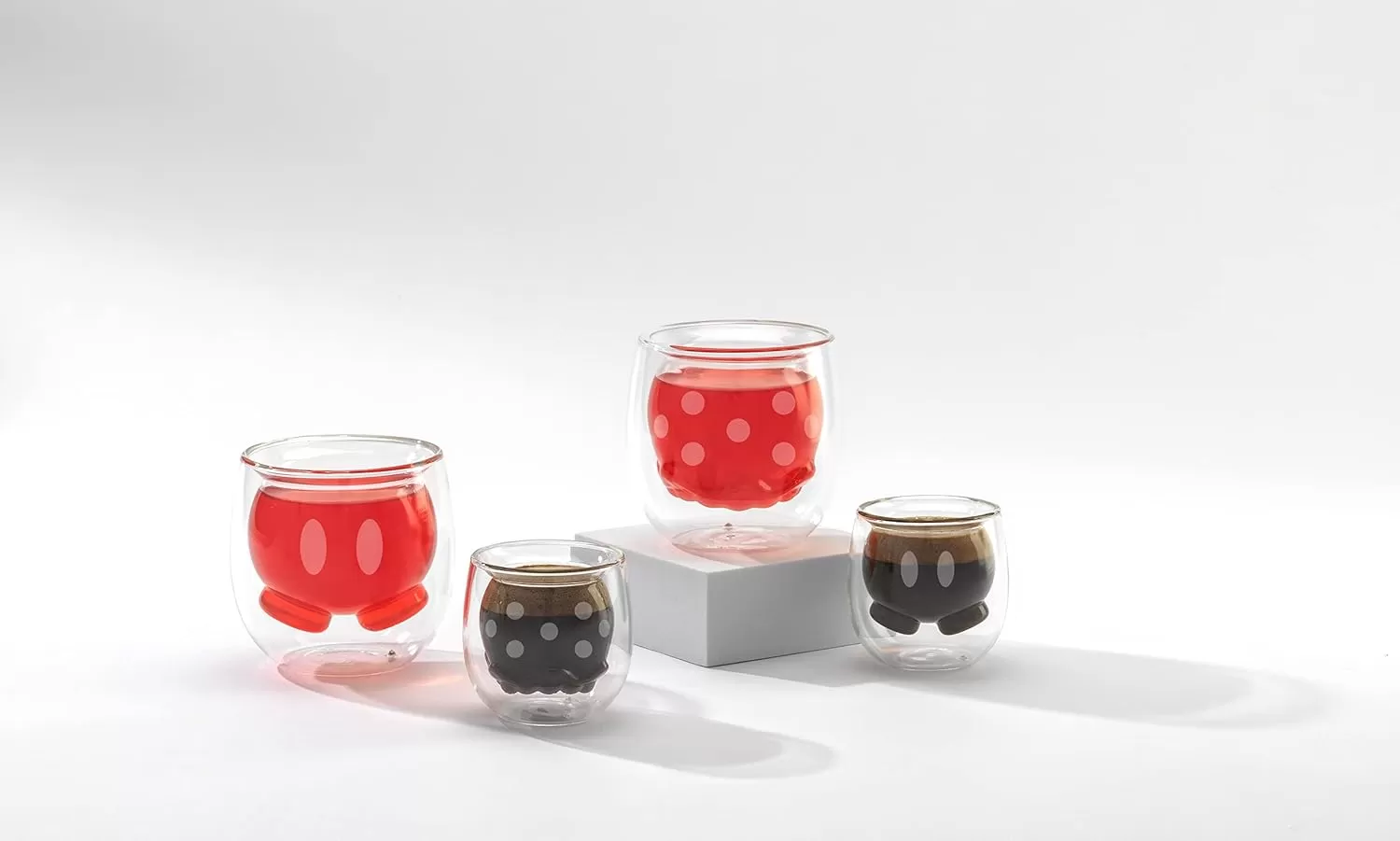 imageJoyJolt Mickey Pants and Minnie Skirt 3D 74oz Double Wall Glass Coffee Cups 2pc Disney Coffee Mug Espresso Cups and Tea Cups Collection of Double Wall Glasses and Disney Gifts2 Oz
