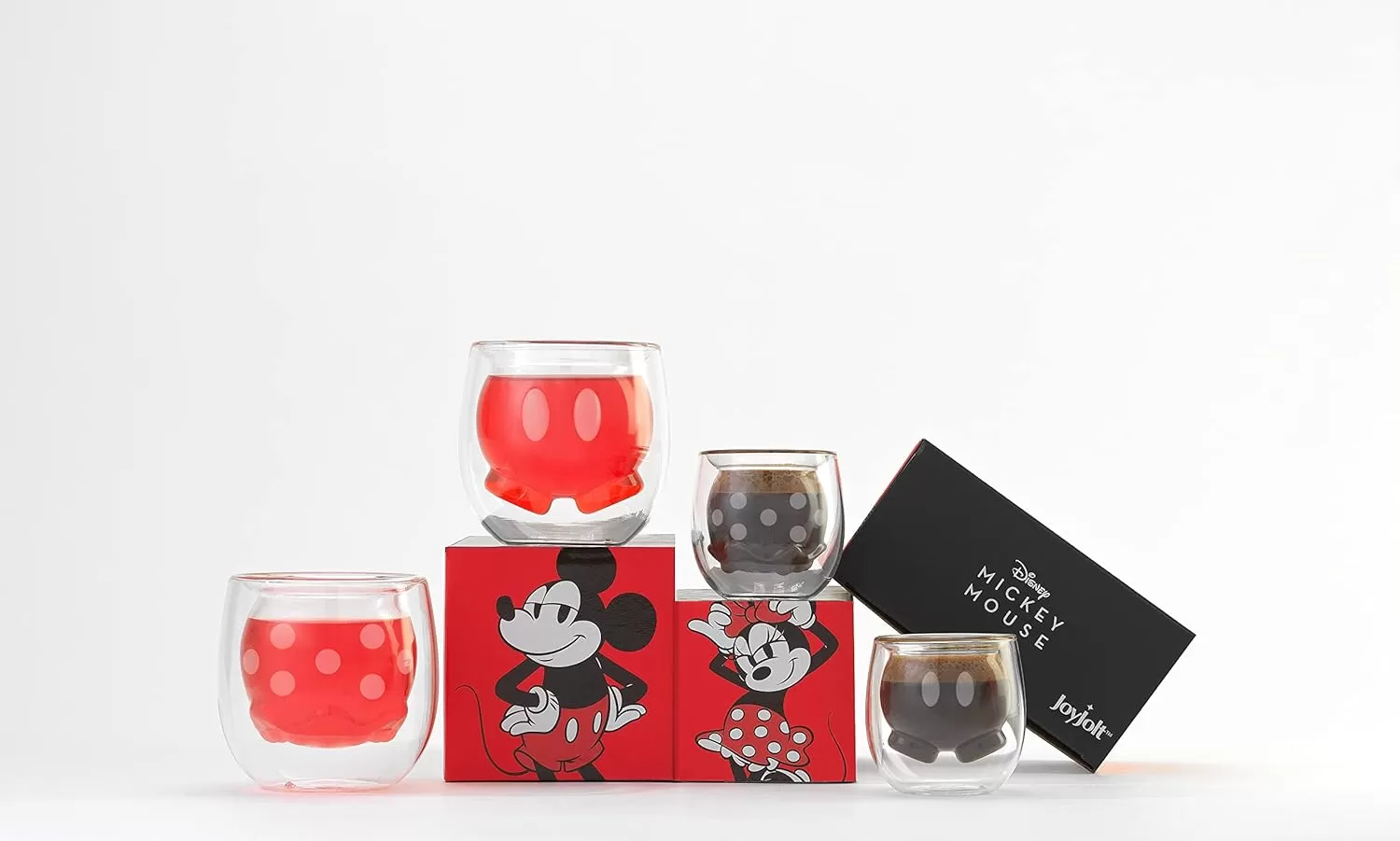 imageJoyJolt Mickey Pants and Minnie Skirt 3D 74oz Double Wall Glass Coffee Cups 2pc Disney Coffee Mug Espresso Cups and Tea Cups Collection of Double Wall Glasses and Disney Gifts2 Oz
