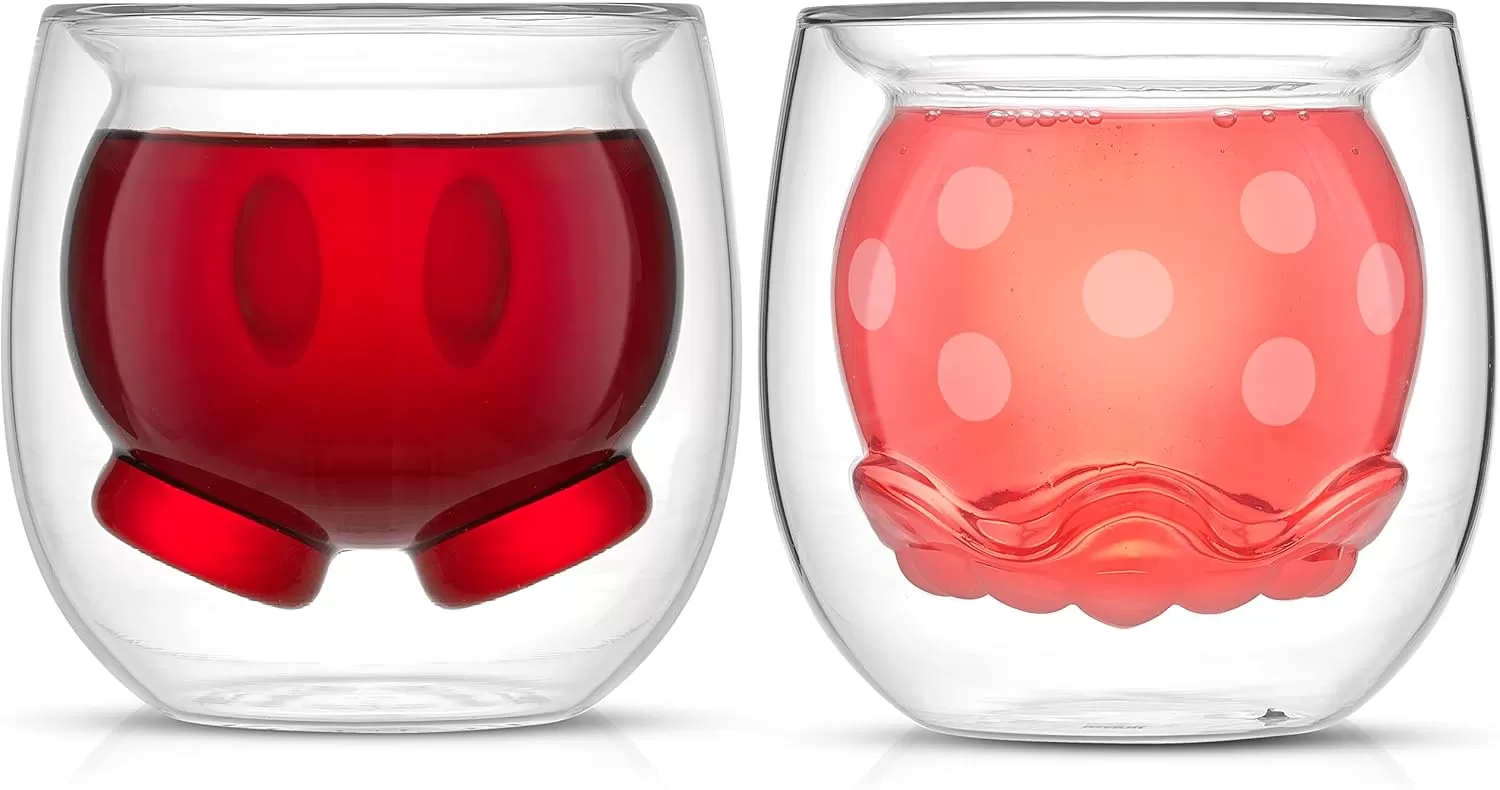 imageJoyJolt Mickey Pants and Minnie Skirt 3D 74oz Double Wall Glass Coffee Cups 2pc Disney Coffee Mug Espresso Cups and Tea Cups Collection of Double Wall Glasses and Disney Gifts74 Oz