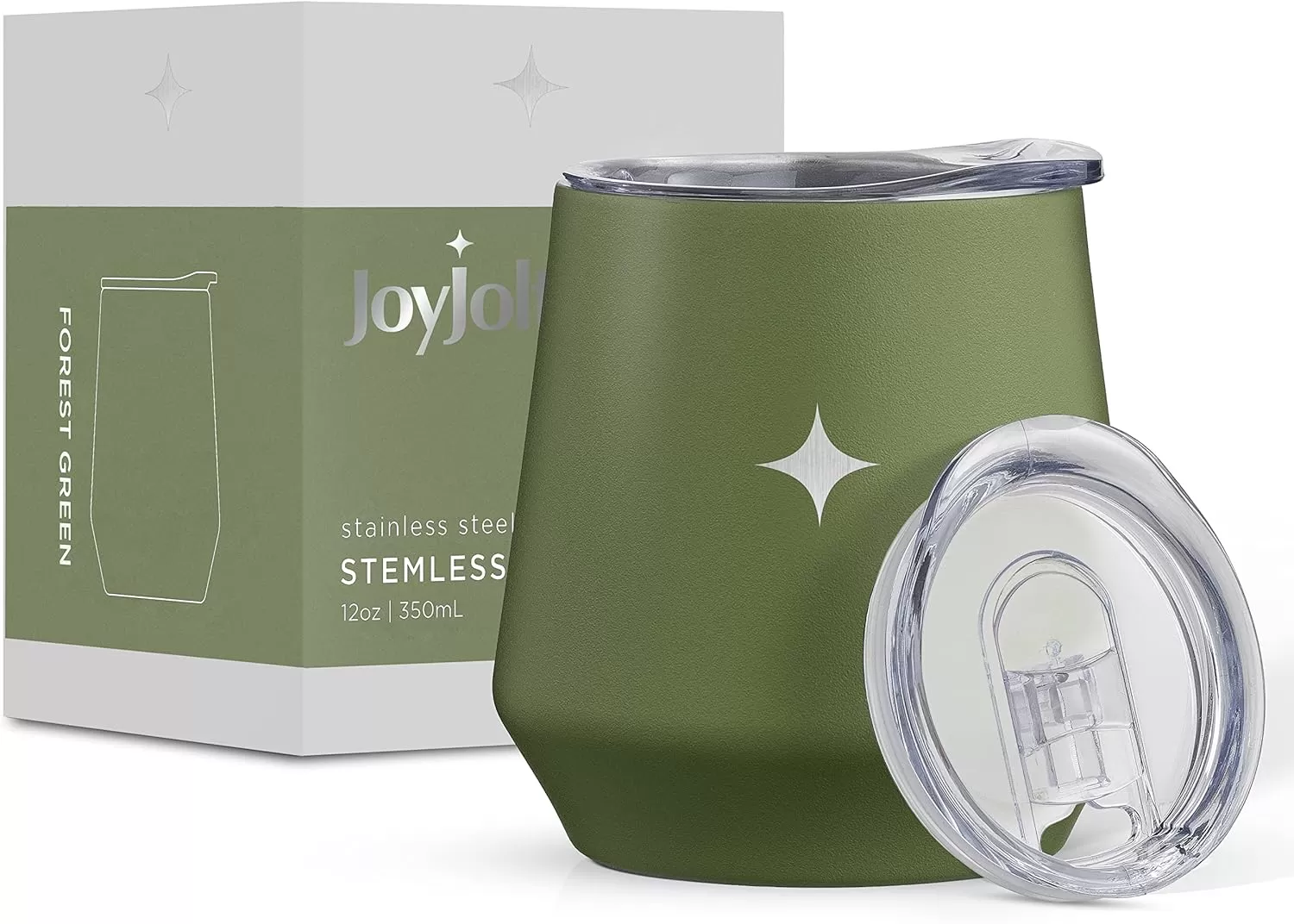 imageJoyJolt TriInsulated Wine Tumbler with Lid Pack 12 oz Tumbler Slider and Straw Lids Vacuum Double Walled Stainless Steel Stemless Wine Glass Copper Lined for Very Cold Drinks Travel and CampingForest Green