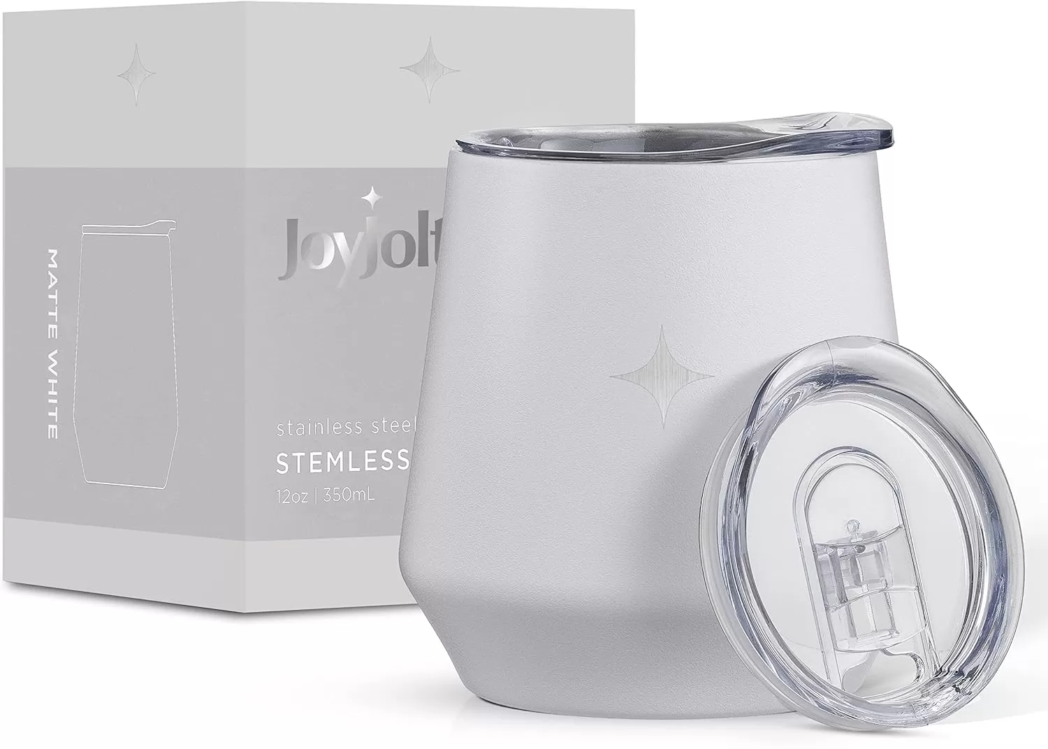imageJoyJolt TriInsulated Wine Tumbler with Lid Pack 12 oz Tumbler Slider and Straw Lids Vacuum Double Walled Stainless Steel Stemless Wine Glass Copper Lined for Very Cold Drinks Travel and CampingMatte White