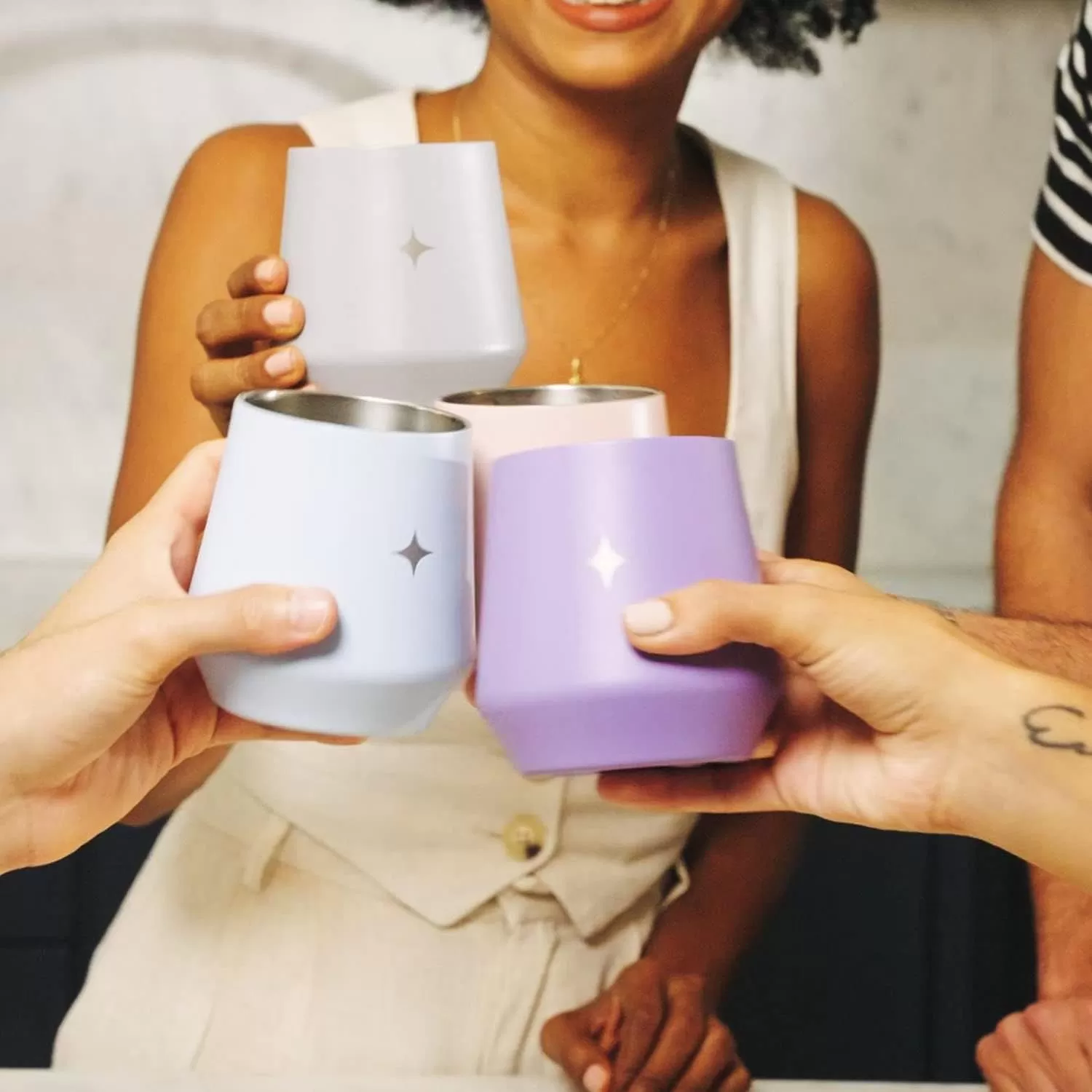 imageJoyJolt TriInsulated Wine Tumbler with Lid Pack 12 oz Tumbler Slider and Straw Lids Vacuum Double Walled Stainless Steel Stemless Wine Glass Copper Lined for Very Cold Drinks Travel and CampingLilac Purple