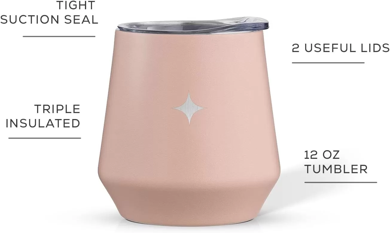 imageJoyJolt TriInsulated Wine Tumbler with Lid Pack 12 oz Tumbler Slider and Straw Lids Vacuum Double Walled Stainless Steel Stemless Wine Glass Copper Lined for Very Cold Drinks Travel and CampingBlush Pink