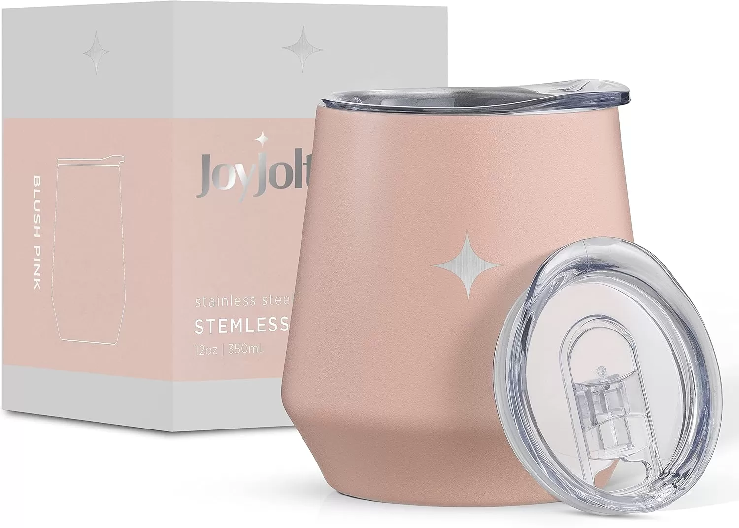 imageJoyJolt TriInsulated Wine Tumbler with Lid Pack 12 oz Tumbler Slider and Straw Lids Vacuum Double Walled Stainless Steel Stemless Wine Glass Copper Lined for Very Cold Drinks Travel and CampingBlush Pink