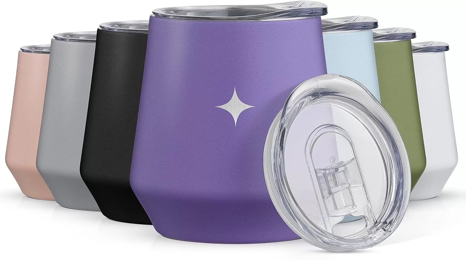 imageJoyJolt TriInsulated Wine Tumbler with Lid Pack 12 oz Tumbler Slider and Straw Lids Vacuum Double Walled Stainless Steel Stemless Wine Glass Copper Lined for Very Cold Drinks Travel and CampingLilac Purple
