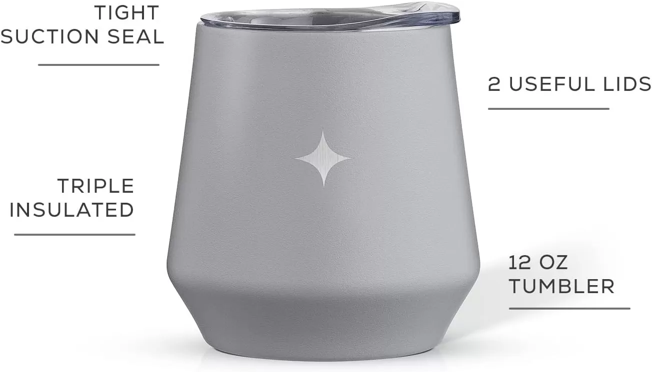 imageJoyJolt TriInsulated Wine Tumbler with Lid Pack 12 oz Tumbler Slider and Straw Lids Vacuum Double Walled Stainless Steel Stemless Wine Glass Copper Lined for Very Cold Drinks Travel and CampingDove Grey