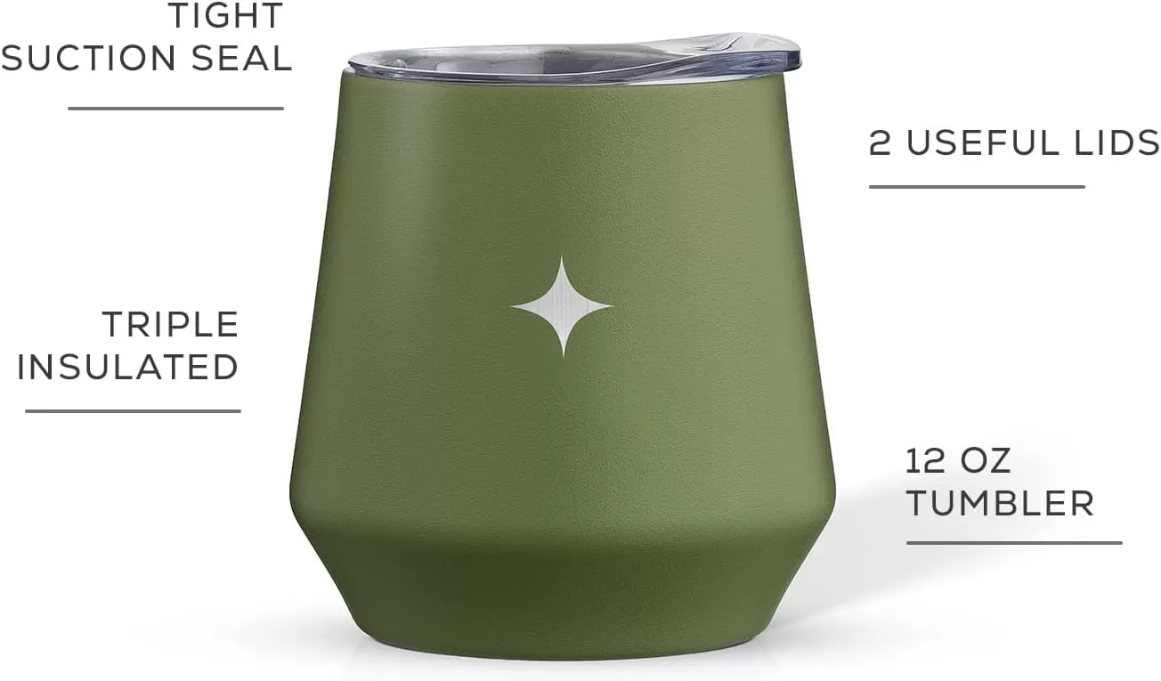 imageJoyJolt TriInsulated Wine Tumbler with Lid Pack 12 oz Tumbler Slider and Straw Lids Vacuum Double Walled Stainless Steel Stemless Wine Glass Copper Lined for Very Cold Drinks Travel and CampingForest Green
