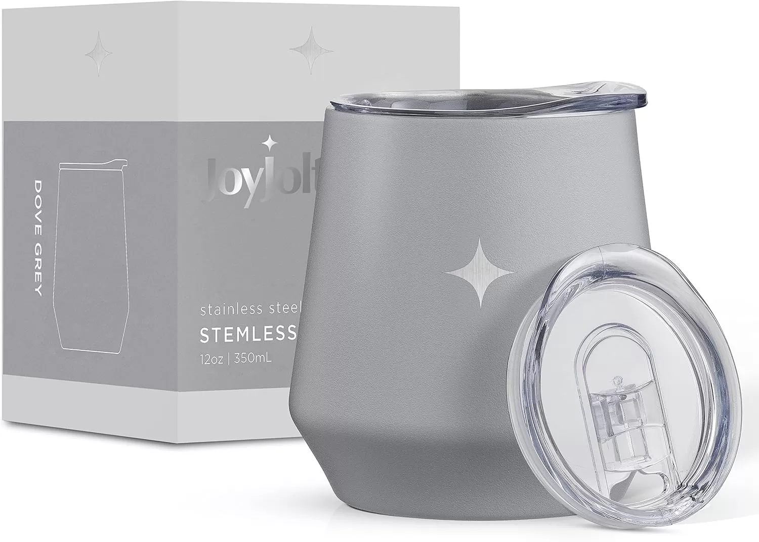 imageJoyJolt TriInsulated Wine Tumbler with Lid Pack 12 oz Tumbler Slider and Straw Lids Vacuum Double Walled Stainless Steel Stemless Wine Glass Copper Lined for Very Cold Drinks Travel and CampingDove Grey