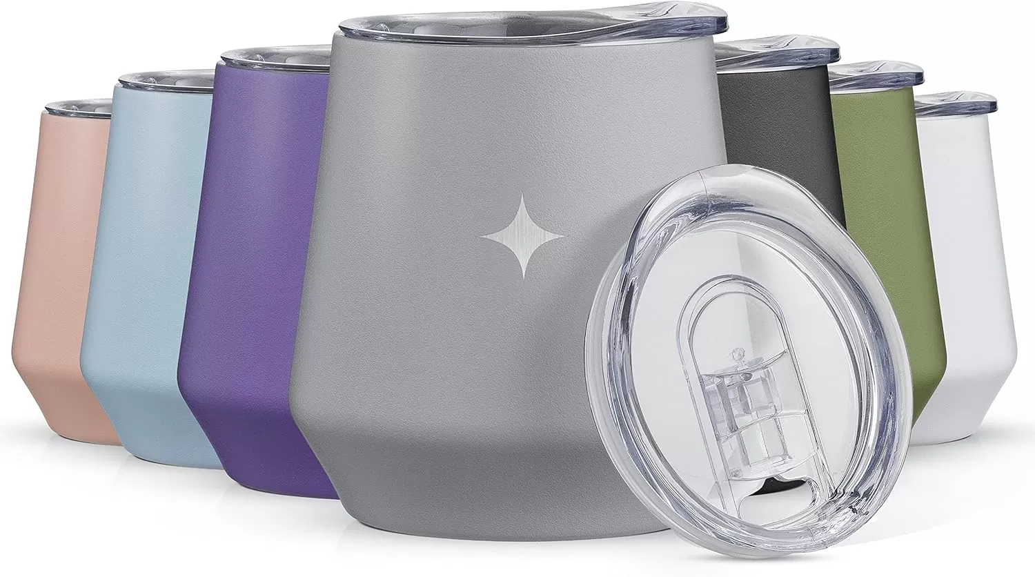 imageJoyJolt TriInsulated Wine Tumbler with Lid Pack 12 oz Tumbler Slider and Straw Lids Vacuum Double Walled Stainless Steel Stemless Wine Glass Copper Lined for Very Cold Drinks Travel and CampingDove Grey