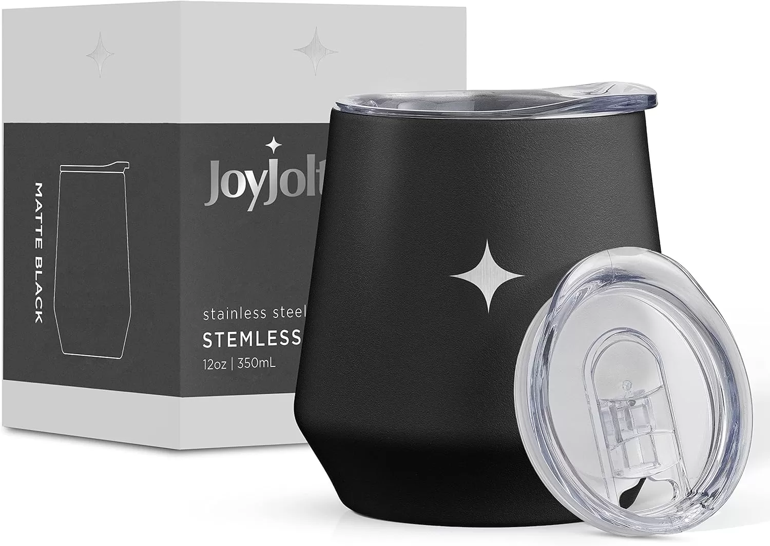 imageJoyJolt TriInsulated Wine Tumbler with Lid Pack 12 oz Tumbler Slider and Straw Lids Vacuum Double Walled Stainless Steel Stemless Wine Glass Copper Lined for Very Cold Drinks Travel and CampingMatte Black