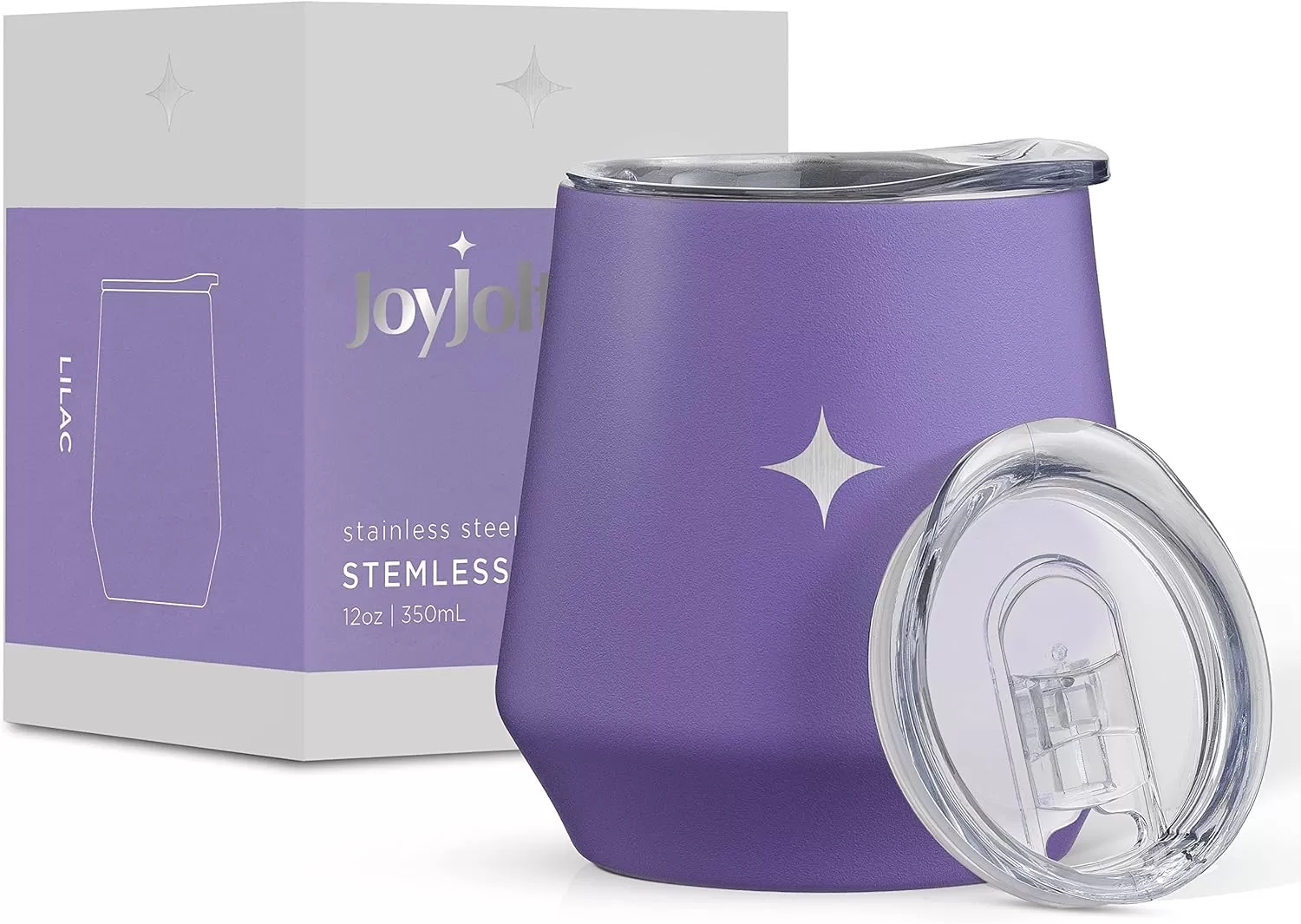 imageJoyJolt TriInsulated Wine Tumbler with Lid Pack 12 oz Tumbler Slider and Straw Lids Vacuum Double Walled Stainless Steel Stemless Wine Glass Copper Lined for Very Cold Drinks Travel and CampingLilac Purple