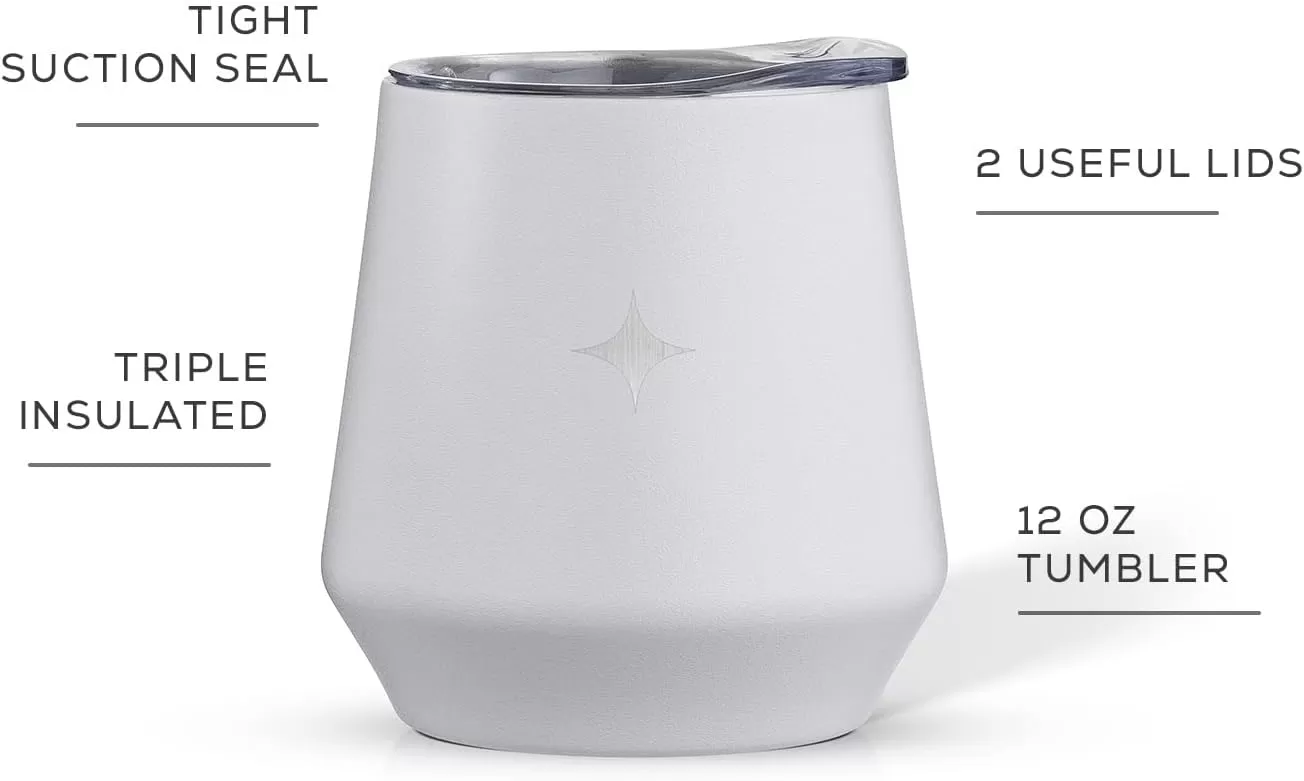 imageJoyJolt TriInsulated Wine Tumbler with Lid Pack 12 oz Tumbler Slider and Straw Lids Vacuum Double Walled Stainless Steel Stemless Wine Glass Copper Lined for Very Cold Drinks Travel and CampingMatte White