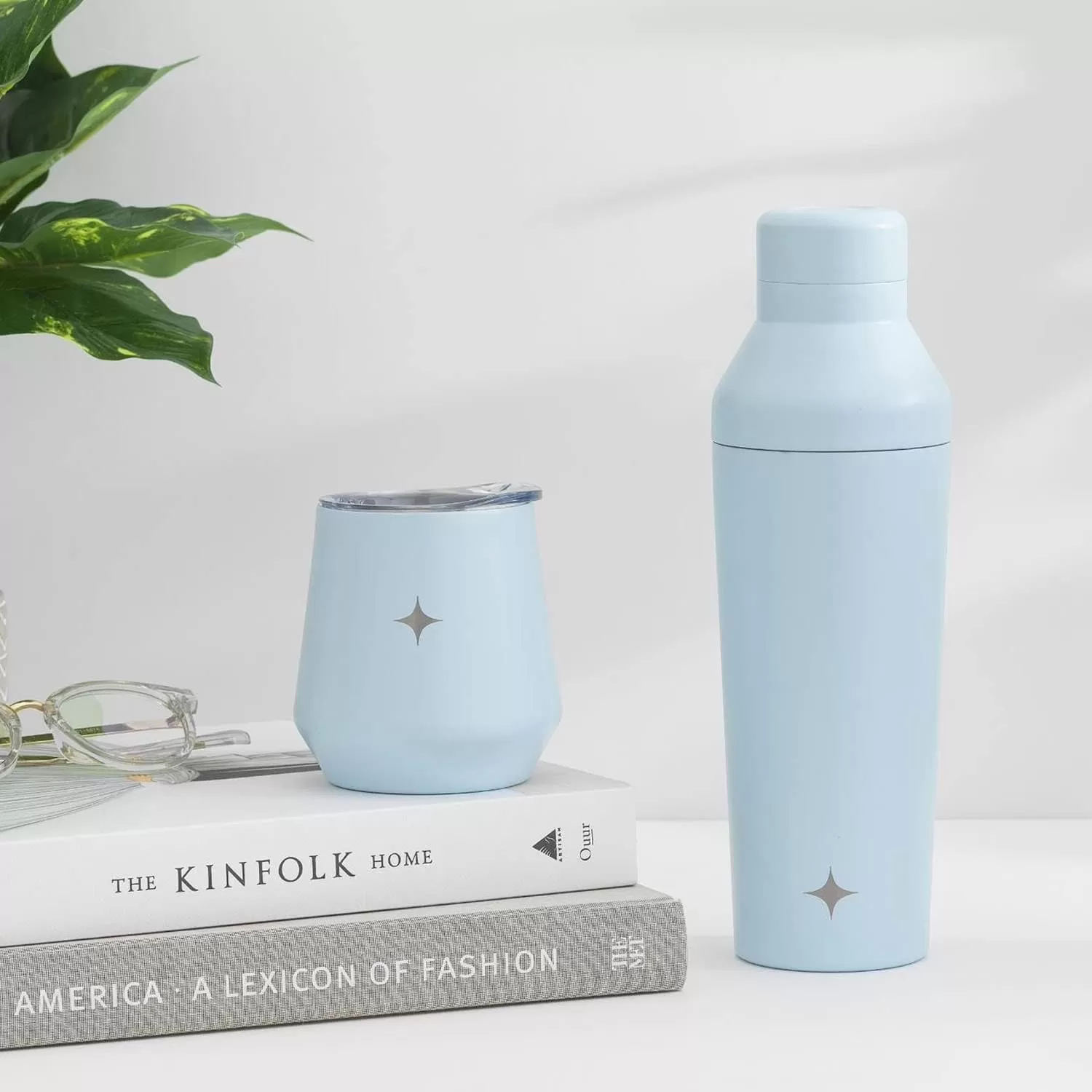 imageJoyJolt TriInsulated Wine Tumbler with Lid Pack 12 oz Tumbler Slider and Straw Lids Vacuum Double Walled Stainless Steel Stemless Wine Glass Copper Lined for Very Cold Drinks Travel and CampingCloud Blue