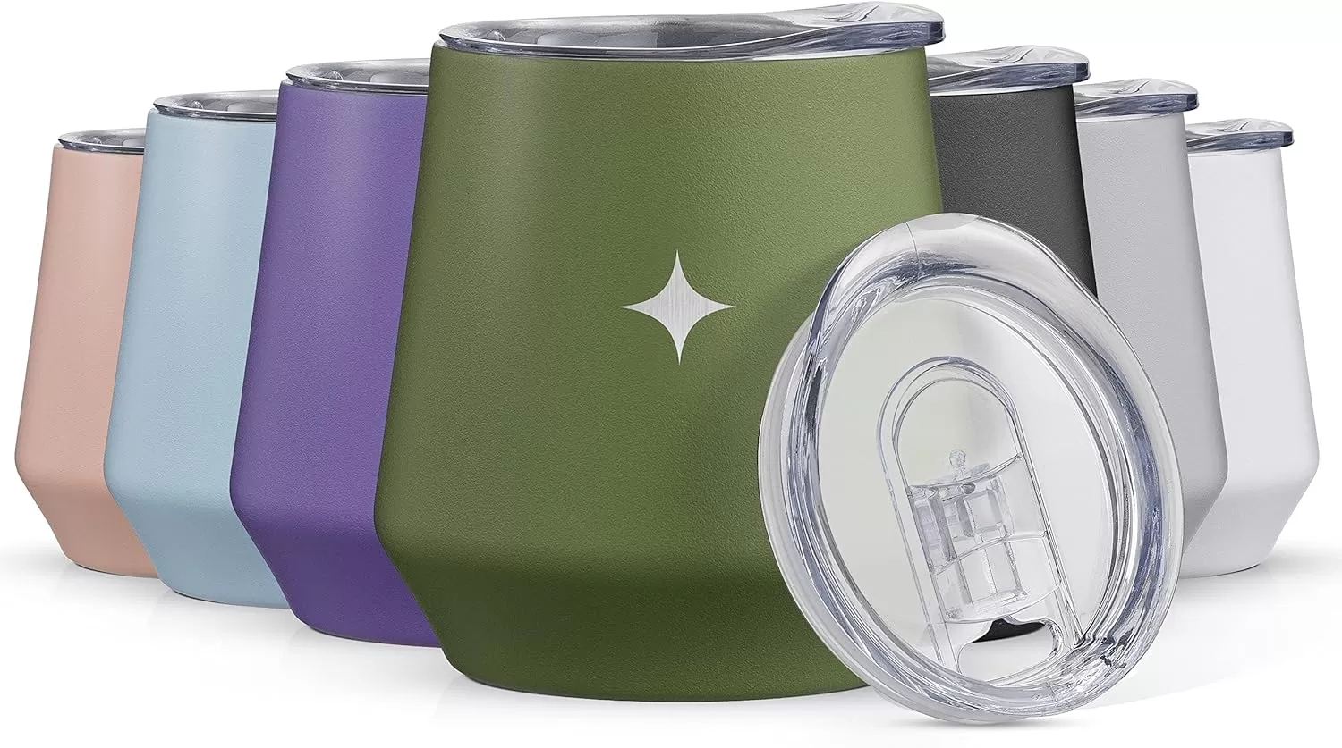 imageJoyJolt TriInsulated Wine Tumbler with Lid Pack 12 oz Tumbler Slider and Straw Lids Vacuum Double Walled Stainless Steel Stemless Wine Glass Copper Lined for Very Cold Drinks Travel and CampingForest Green