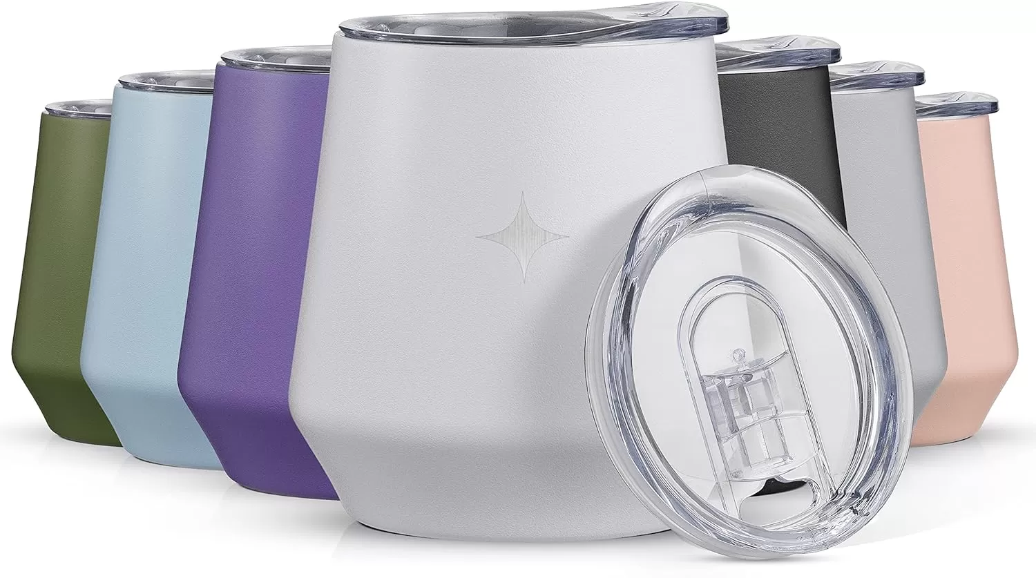imageJoyJolt TriInsulated Wine Tumbler with Lid Pack 12 oz Tumbler Slider and Straw Lids Vacuum Double Walled Stainless Steel Stemless Wine Glass Copper Lined for Very Cold Drinks Travel and CampingMatte White