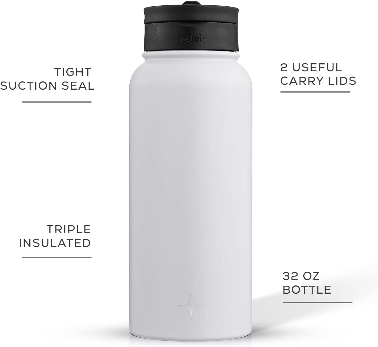 imageJoyJolt Triple Insulated Water Bottle with Straw Lid AND Flip Lid 32oz Large Water Bottle 12 Hour HotCold Vacuum Insulated Stainless Steel Bottle BPAFree Leakproof Water Bottles  Thermos BottleMatte White