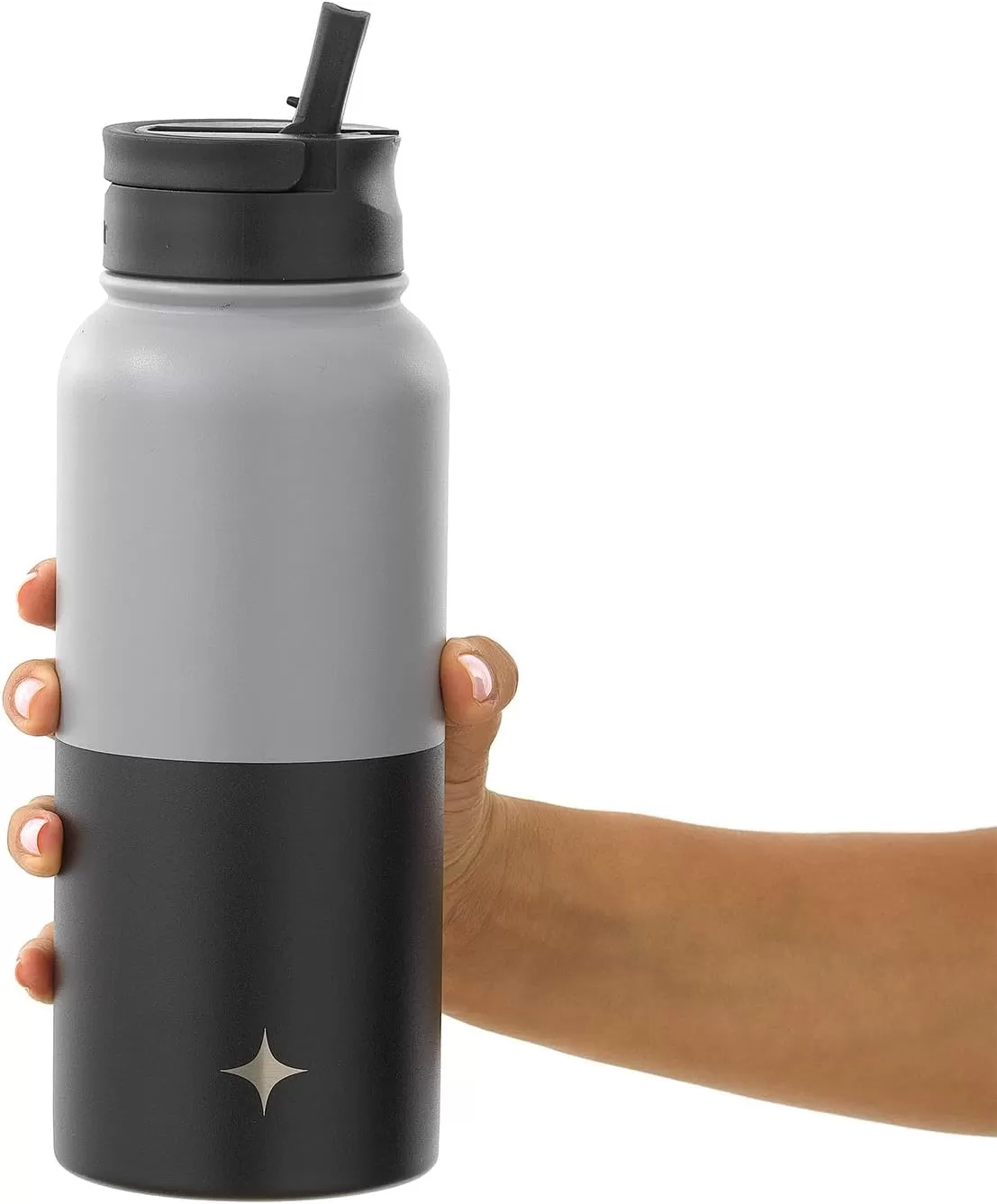 imageJoyJolt Triple Insulated Water Bottle with Straw Lid AND Flip Lid 32oz Large Water Bottle 12 Hour HotCold Vacuum Insulated Stainless Steel Bottle BPAFree Leakproof Water Bottles  Thermos BottleGrayBlack