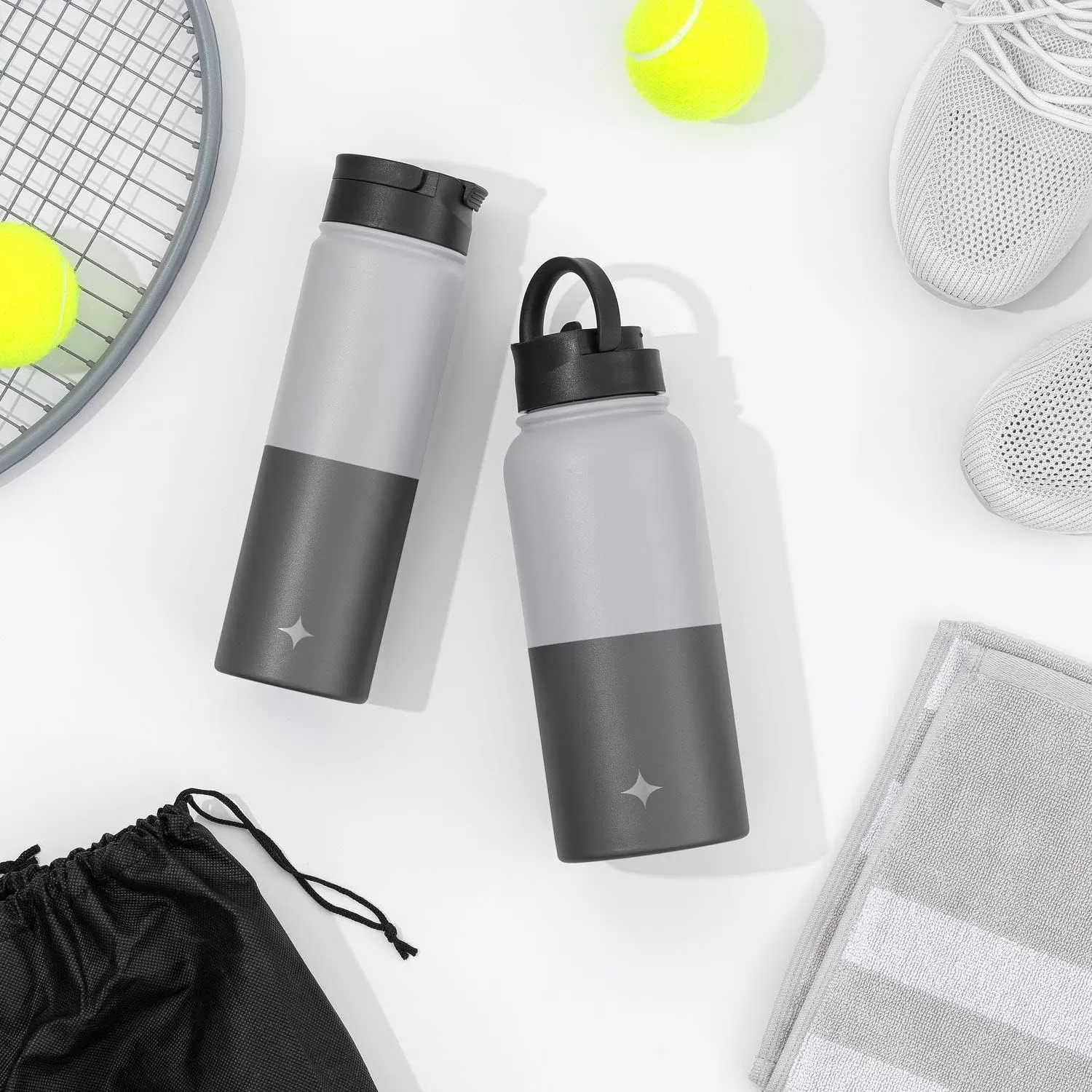 imageJoyJolt Triple Insulated Water Bottle with Straw Lid AND Flip Lid 32oz Large Water Bottle 12 Hour HotCold Vacuum Insulated Stainless Steel Bottle BPAFree Leakproof Water Bottles  Thermos BottleGrayBlack