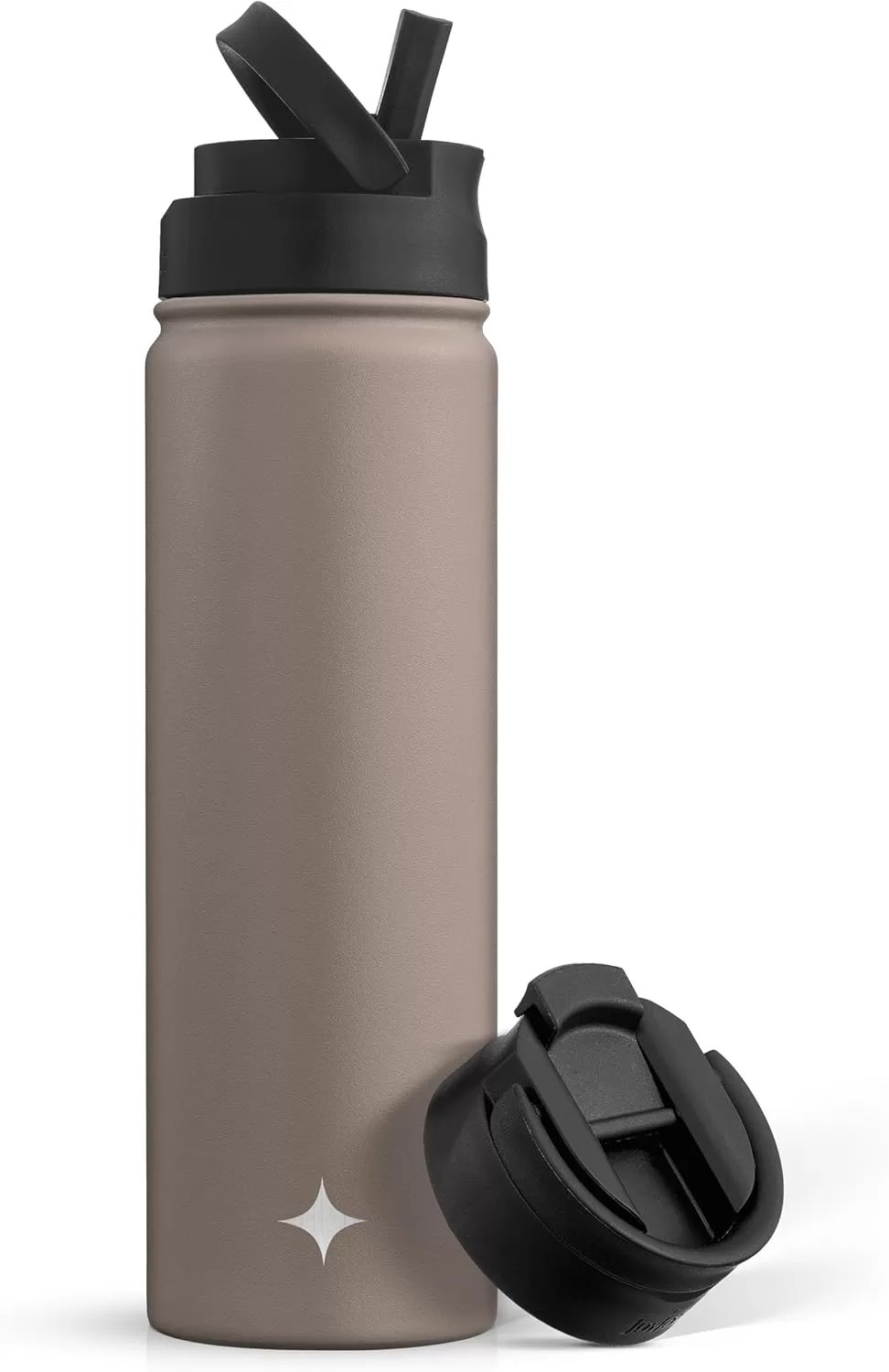 imageJoyJolt Triple Insulated Water Bottle with Straw Lid AND Flip Lid 32oz Large Water Bottle 12 Hour HotCold Vacuum Insulated Stainless Steel Bottle BPAFree Leakproof Water Bottles  Thermos BottleDesert Taupe