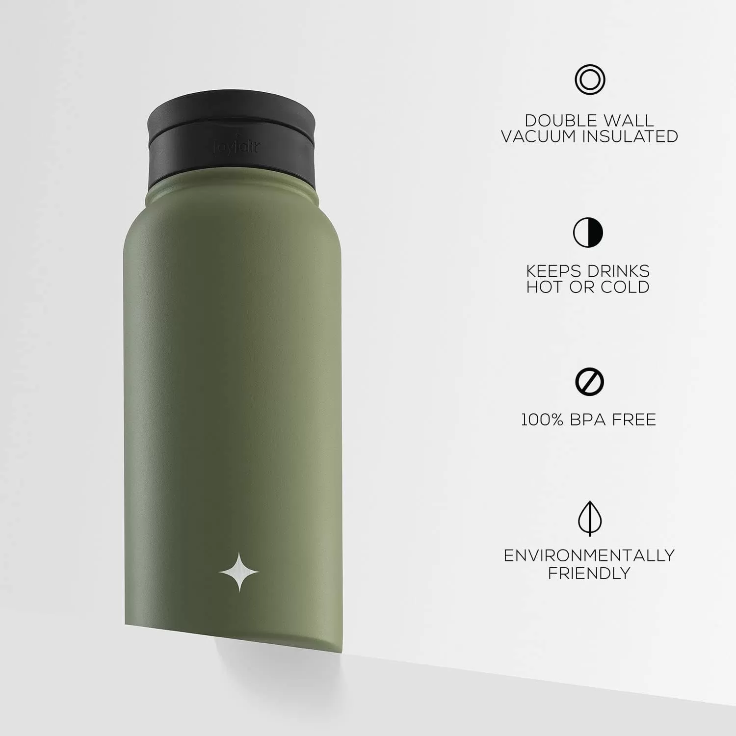 imageJoyJolt Triple Insulated Water Bottle with Straw Lid AND Flip Lid 32oz Large Water Bottle 12 Hour HotCold Vacuum Insulated Stainless Steel Bottle BPAFree Leakproof Water Bottles  Thermos BottleForest Green