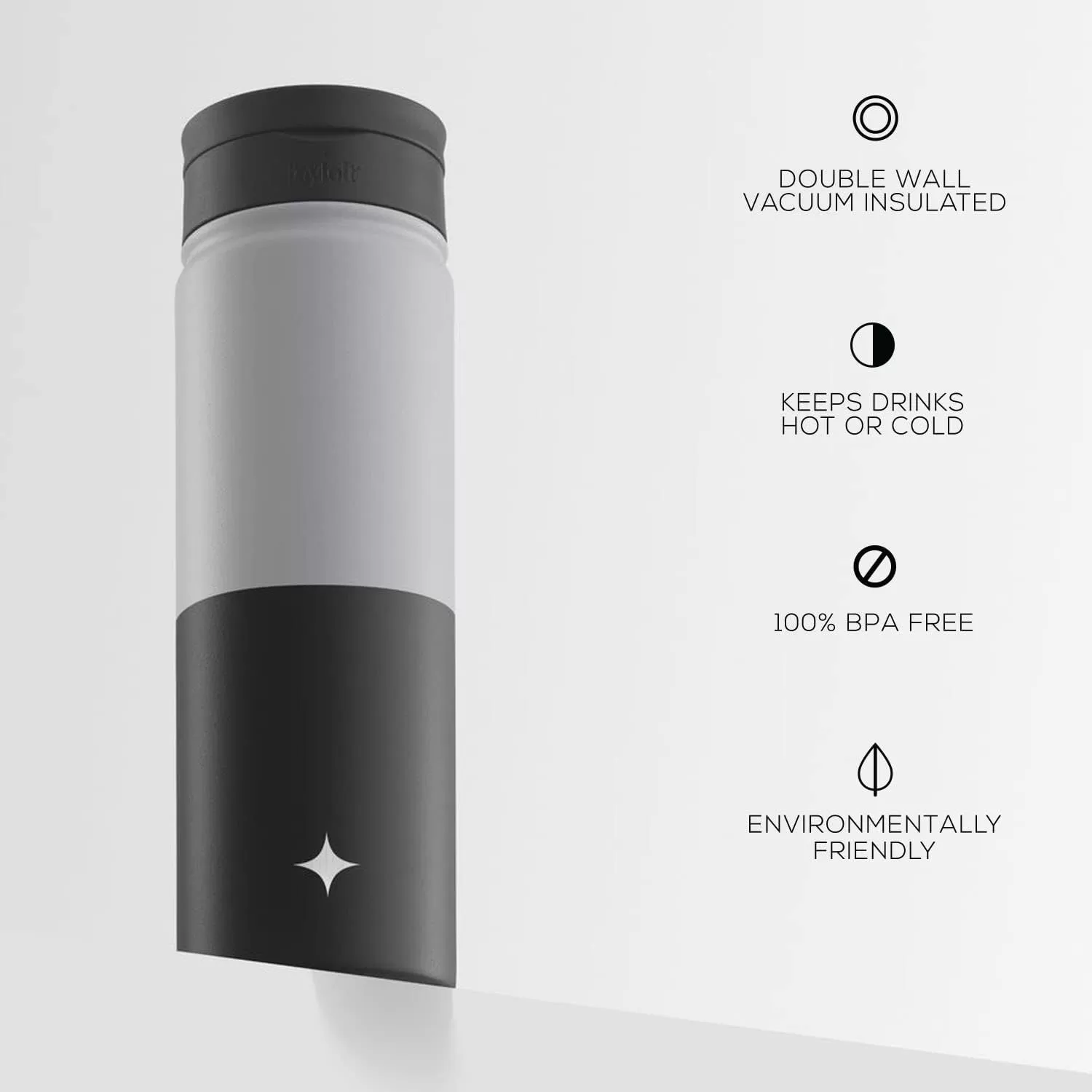 imageJoyJolt Triple Insulated Water Bottle with Straw Lid AND Flip Lid 32oz Large Water Bottle 12 Hour HotCold Vacuum Insulated Stainless Steel Bottle BPAFree Leakproof Water Bottles  Thermos BottleGrayBlack