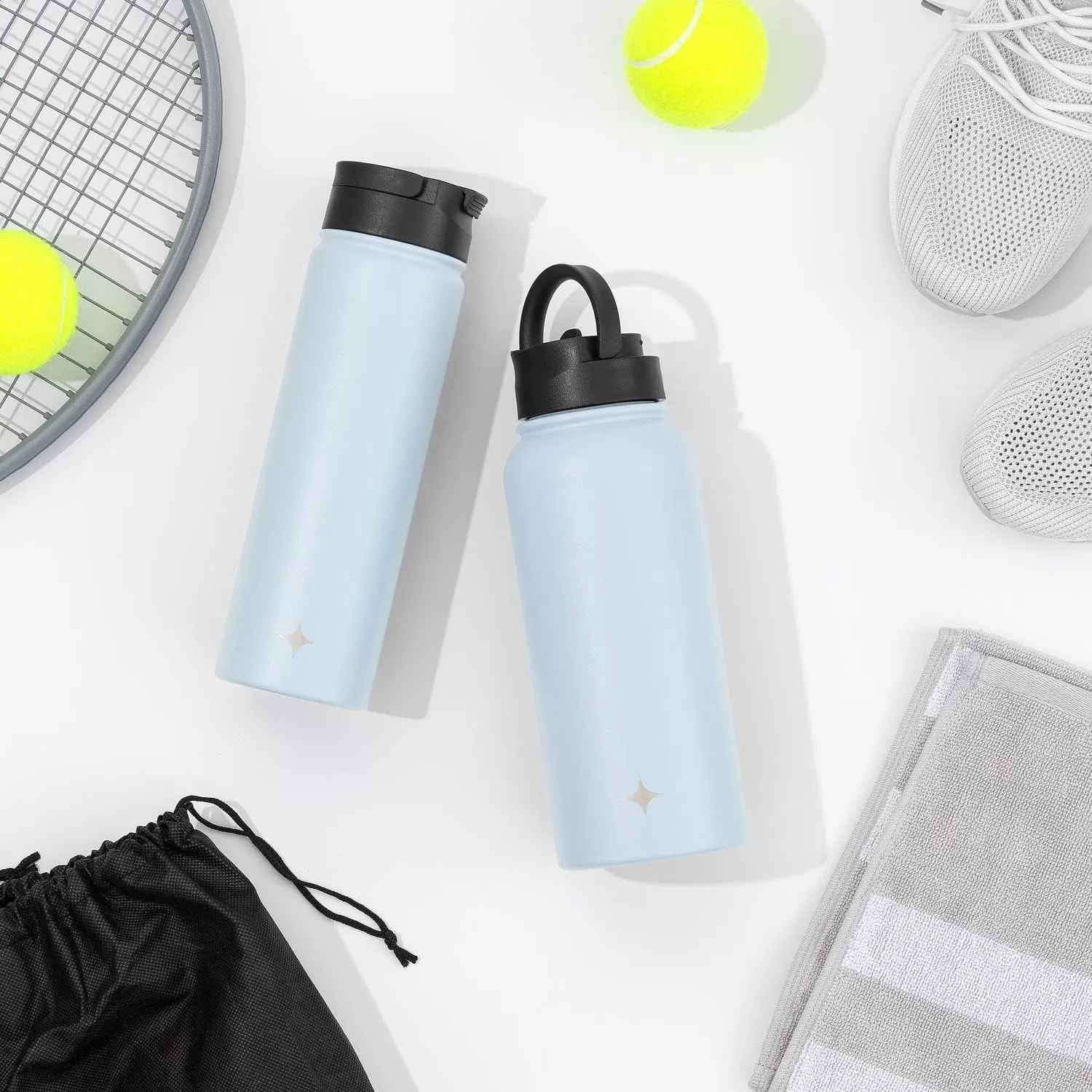 imageJoyJolt Triple Insulated Water Bottle with Straw Lid AND Flip Lid 32oz Large Water Bottle 12 Hour HotCold Vacuum Insulated Stainless Steel Bottle BPAFree Leakproof Water Bottles  Thermos BottleCloud Blue