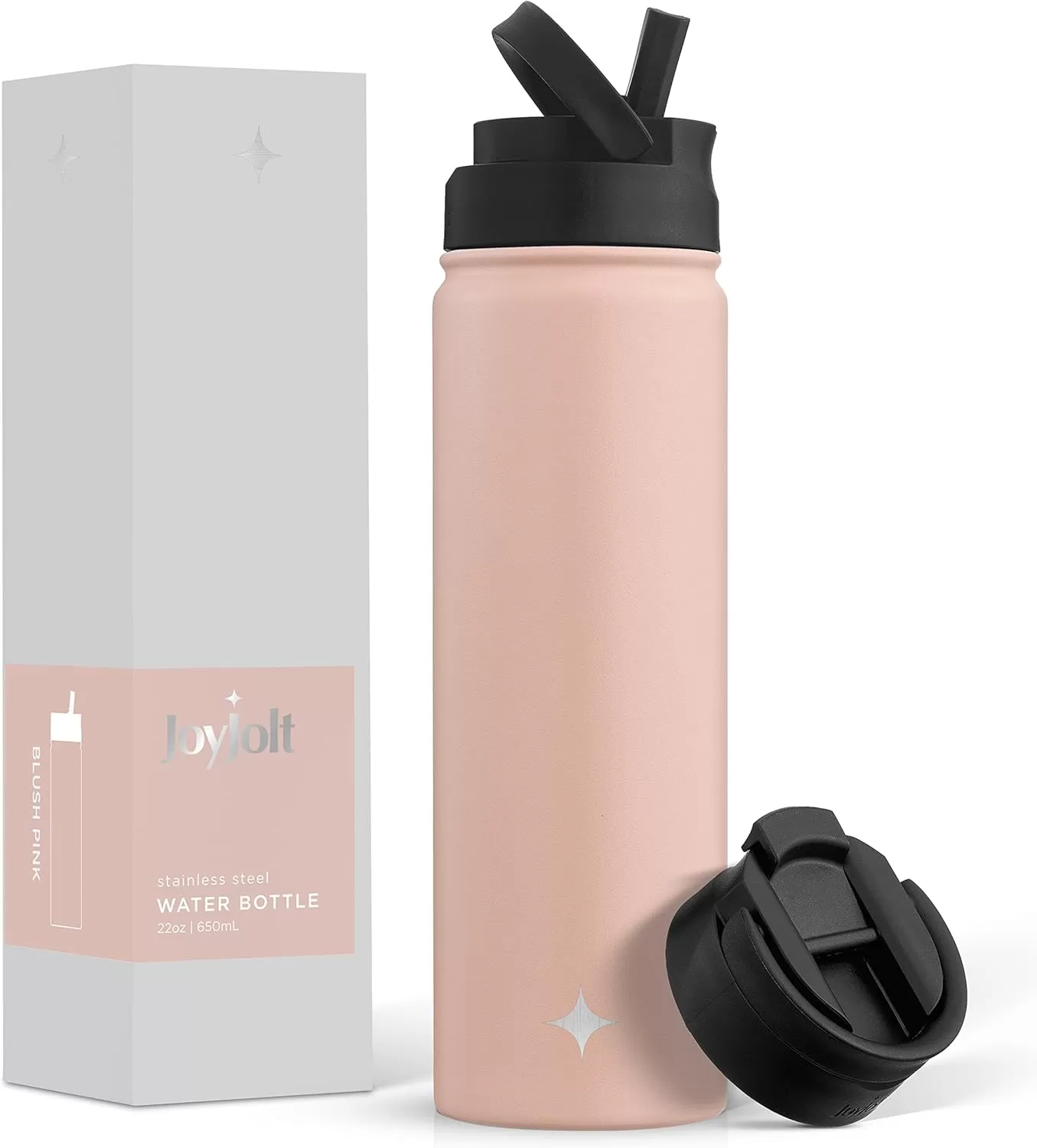imageJoyJolt Triple Insulated Water Bottle with Straw Lid AND Flip Lid 32oz Large Water Bottle 12 Hour HotCold Vacuum Insulated Stainless Steel Bottle BPAFree Leakproof Water Bottles  Thermos BottleBlush Pink