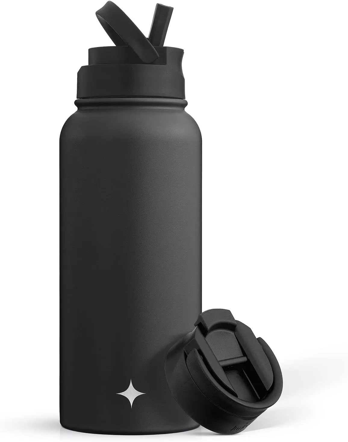imageJoyJolt Triple Insulated Water Bottle with Straw Lid AND Flip Lid 32oz Large Water Bottle 12 Hour HotCold Vacuum Insulated Stainless Steel Bottle BPAFree Leakproof Water Bottles  Thermos BottleMatte Black