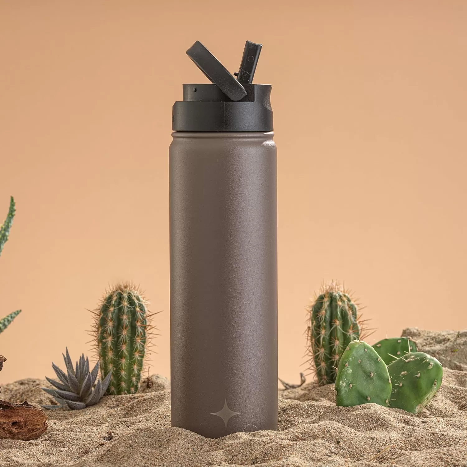 imageJoyJolt Triple Insulated Water Bottle with Straw Lid AND Flip Lid 32oz Large Water Bottle 12 Hour HotCold Vacuum Insulated Stainless Steel Bottle BPAFree Leakproof Water Bottles  Thermos BottleDesert Taupe