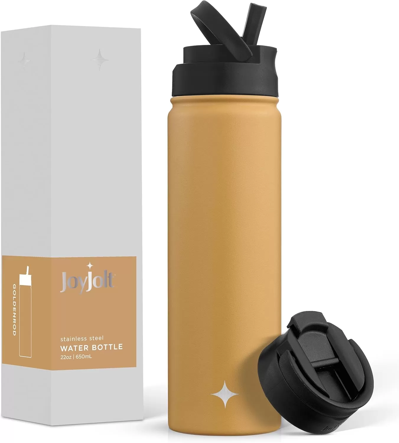 imageJoyJolt Triple Insulated Water Bottle with Straw Lid AND Flip Lid 32oz Large Water Bottle 12 Hour HotCold Vacuum Insulated Stainless Steel Bottle BPAFree Leakproof Water Bottles  Thermos BottleGoldenrod