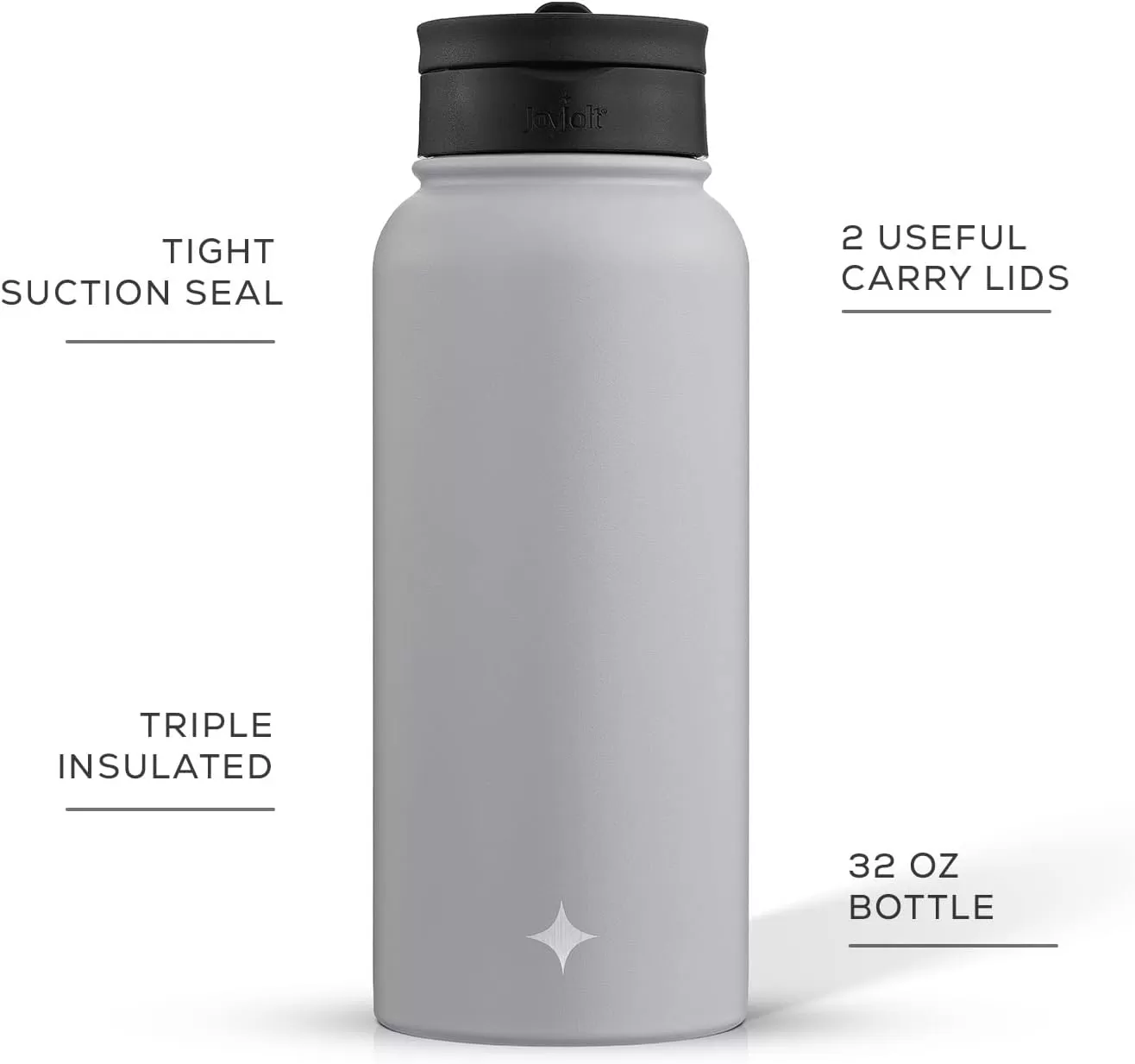 imageJoyJolt Triple Insulated Water Bottle with Straw Lid AND Flip Lid 32oz Large Water Bottle 12 Hour HotCold Vacuum Insulated Stainless Steel Bottle BPAFree Leakproof Water Bottles  Thermos BottleDove Grey