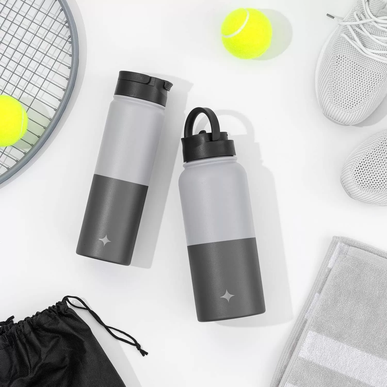 imageJoyJolt Triple Insulated Water Bottle with Straw Lid AND Flip Lid 32oz Large Water Bottle 12 Hour HotCold Vacuum Insulated Stainless Steel Bottle BPAFree Leakproof Water Bottles  Thermos BottleGrayBlack