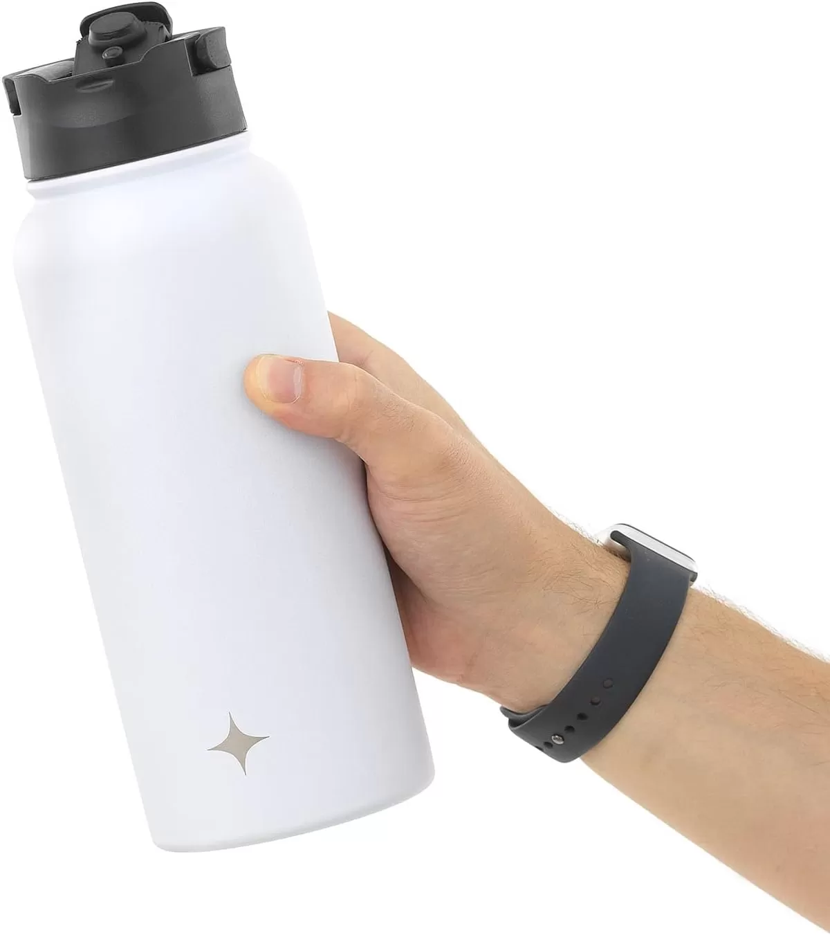 imageJoyJolt Triple Insulated Water Bottle with Straw Lid AND Flip Lid 32oz Large Water Bottle 12 Hour HotCold Vacuum Insulated Stainless Steel Bottle BPAFree Leakproof Water Bottles  Thermos BottleMatte White