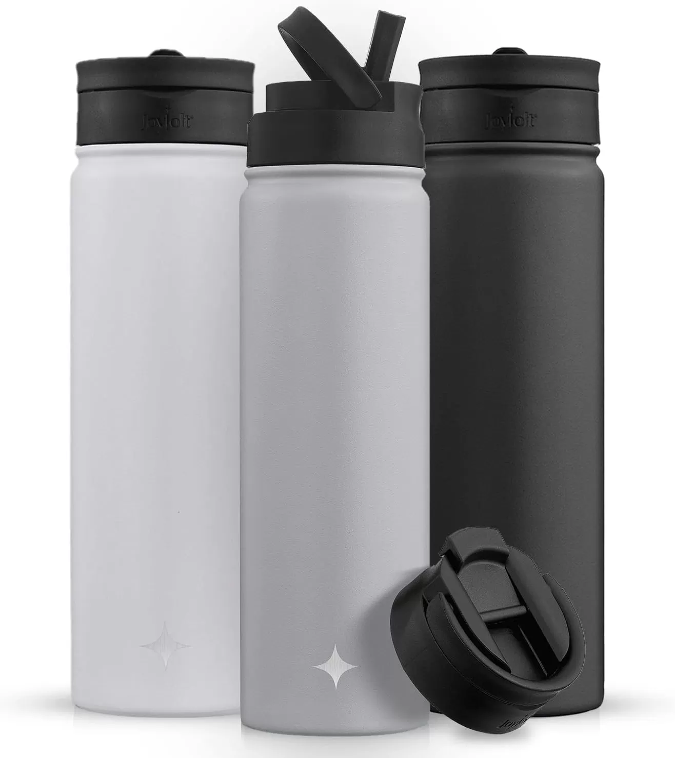 imageJoyJolt Triple Insulated Water Bottle with Straw Lid AND Flip Lid 32oz Large Water Bottle 12 Hour HotCold Vacuum Insulated Stainless Steel Bottle BPAFree Leakproof Water Bottles  Thermos BottleDove Grey